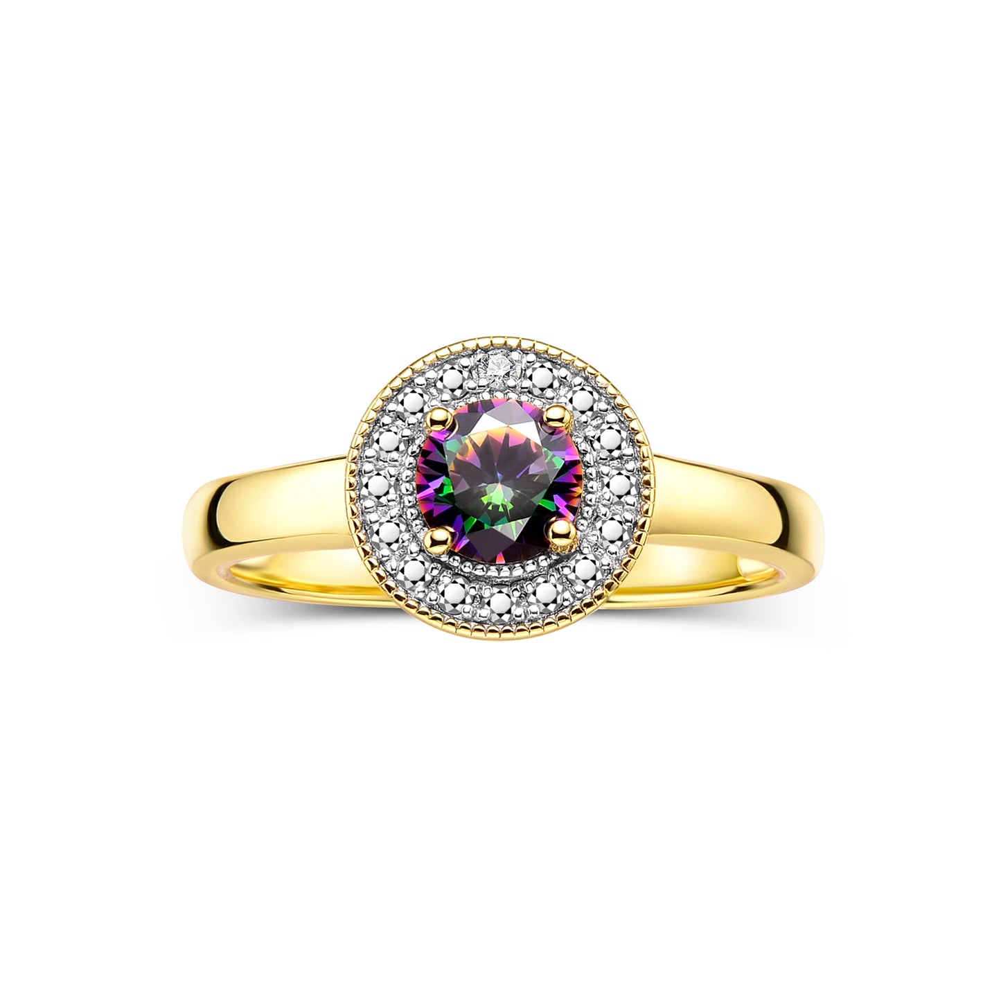 RYLOS 14K Yellow Gold Halo Ring with Round 4MM Gemstone & Diamonds Exquisite Color Stone Birthstone Jewelry for Women Available in Sizes 5-8