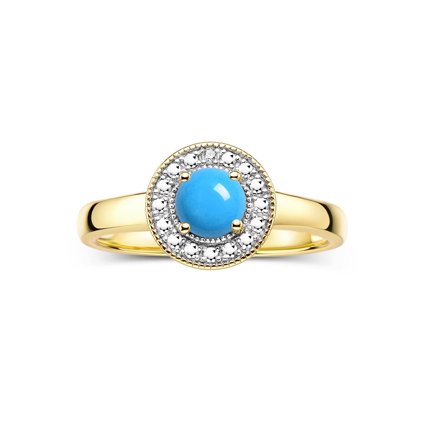 RYLOS  Halo Ring with Round 4MM Gemstone & Diamonds Elegant Birthstone Jewelry for Women in Yellow Gold Plated Silver Available in Sizes 5-10