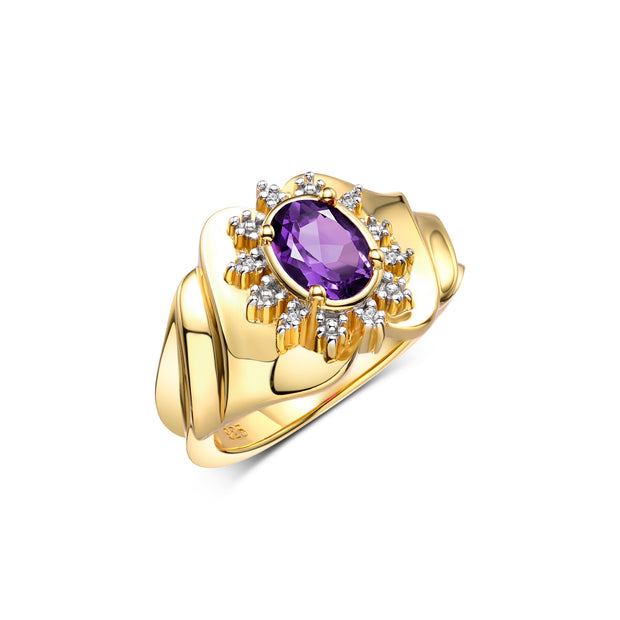 RYLOS Ring with Oval 7X5MM Gemstone & Diamonds – Radiant Yellow Gold Plated Silver Birthstone Jewelry for Women – Available in Sizes 5-10