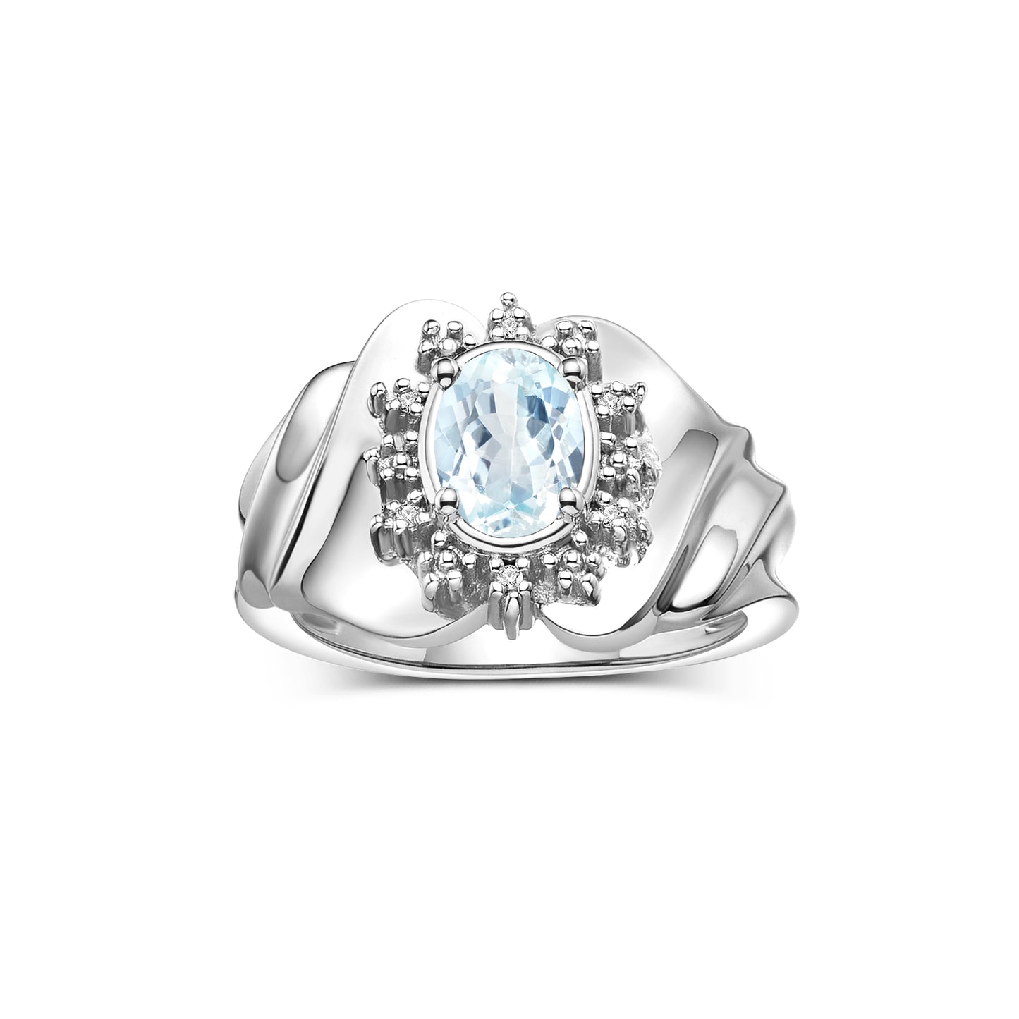 RYLOS 14K White Gold Ring with Oval 7X5MM Gemstone & Sparkling Diamonds – Radiant Birthstone Jewelry for Women – Available in Sizes 5-8