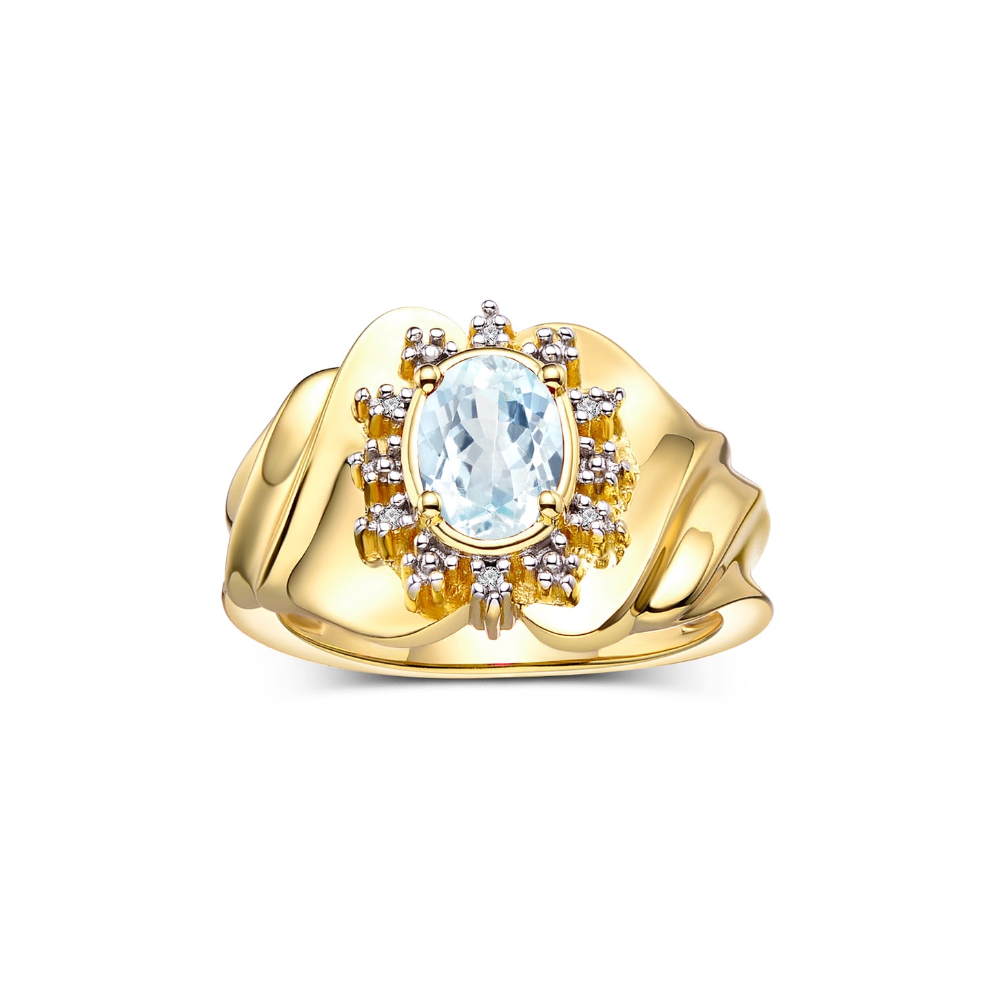 RYLOS Ring with Oval 7X5MM Gemstone & Sparkling Diamonds – Radiant Yellow Gold Plated Silver Birthstone Jewelry for Women – Available in Sizes 5-8