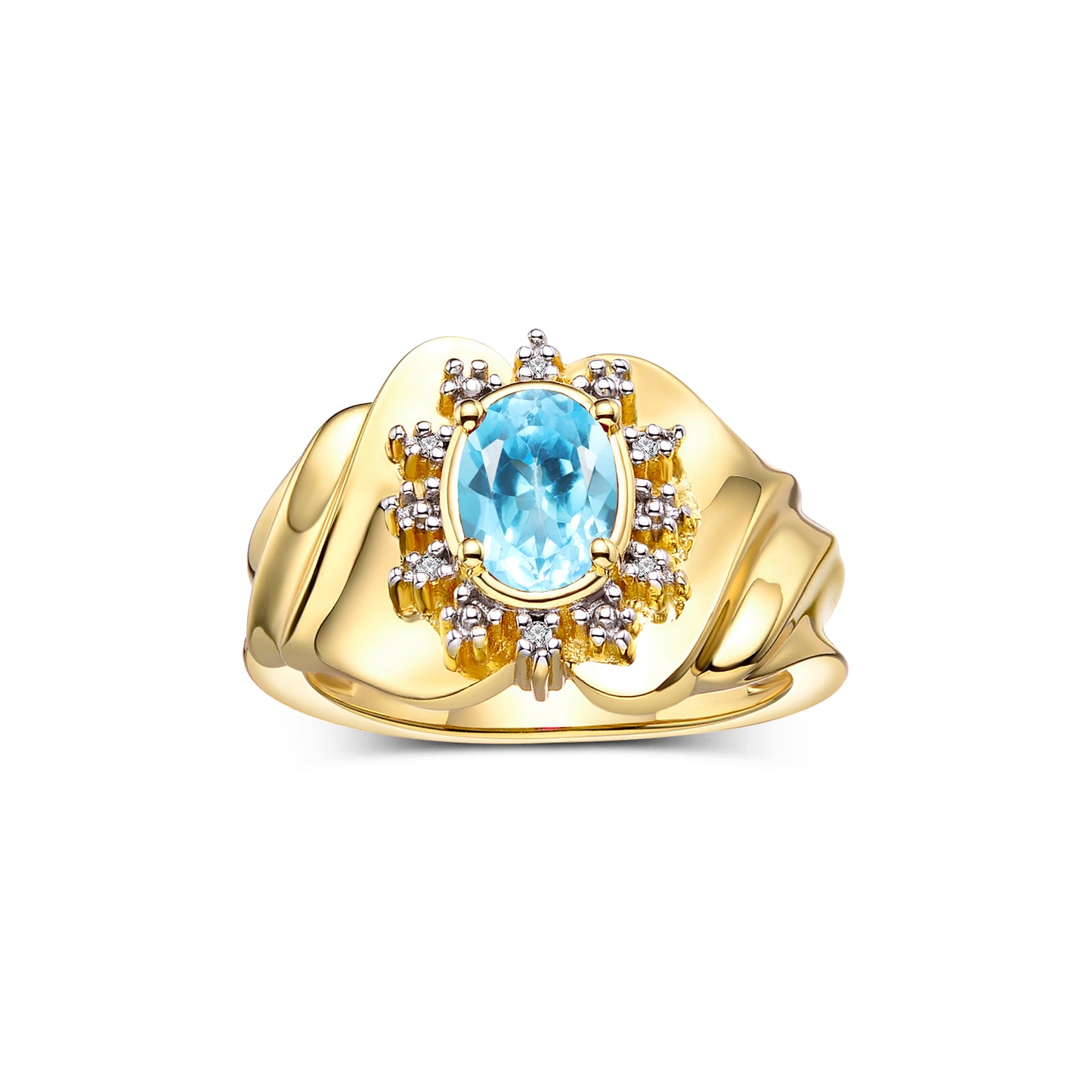 RYLOS Ring with Oval 7X5MM Gemstone & Sparkling Diamonds – Radiant Yellow Gold Plated Silver Birthstone Jewelry for Women – Available in Sizes 5-8