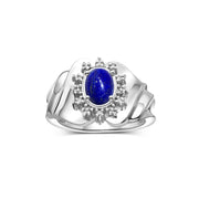 RYLOS Rings for Women Silver Ring with Oval 7X5MM Gemstone &  Diamonds September Lapis Jewelry  Size 9