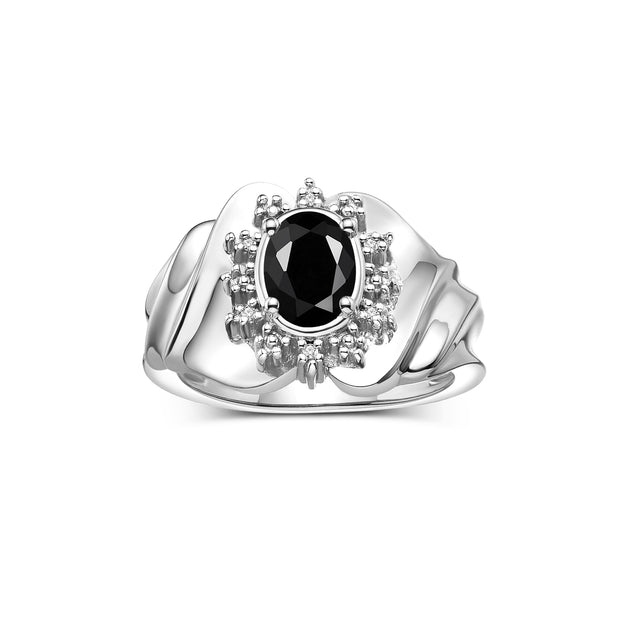 RYLOS Rings for Women Silver Ring with Oval 7X5MM Gemstone &  Diamonds October Onyx Jewelry  Size 9