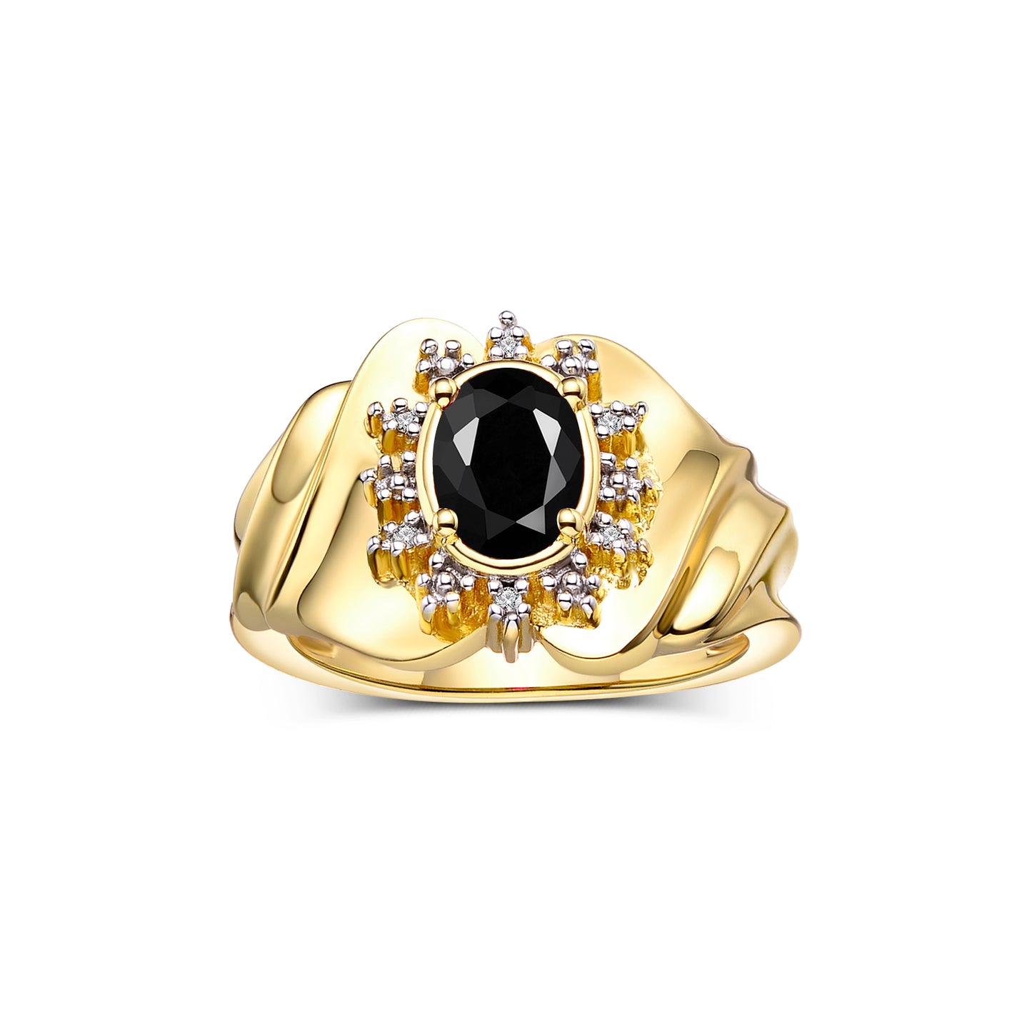 RYLOS Ring with Oval 7X5MM Gemstone & Sparkling Diamonds – Radiant Yellow Gold Plated Silver Birthstone Jewelry for Women – Available in Sizes 5-8