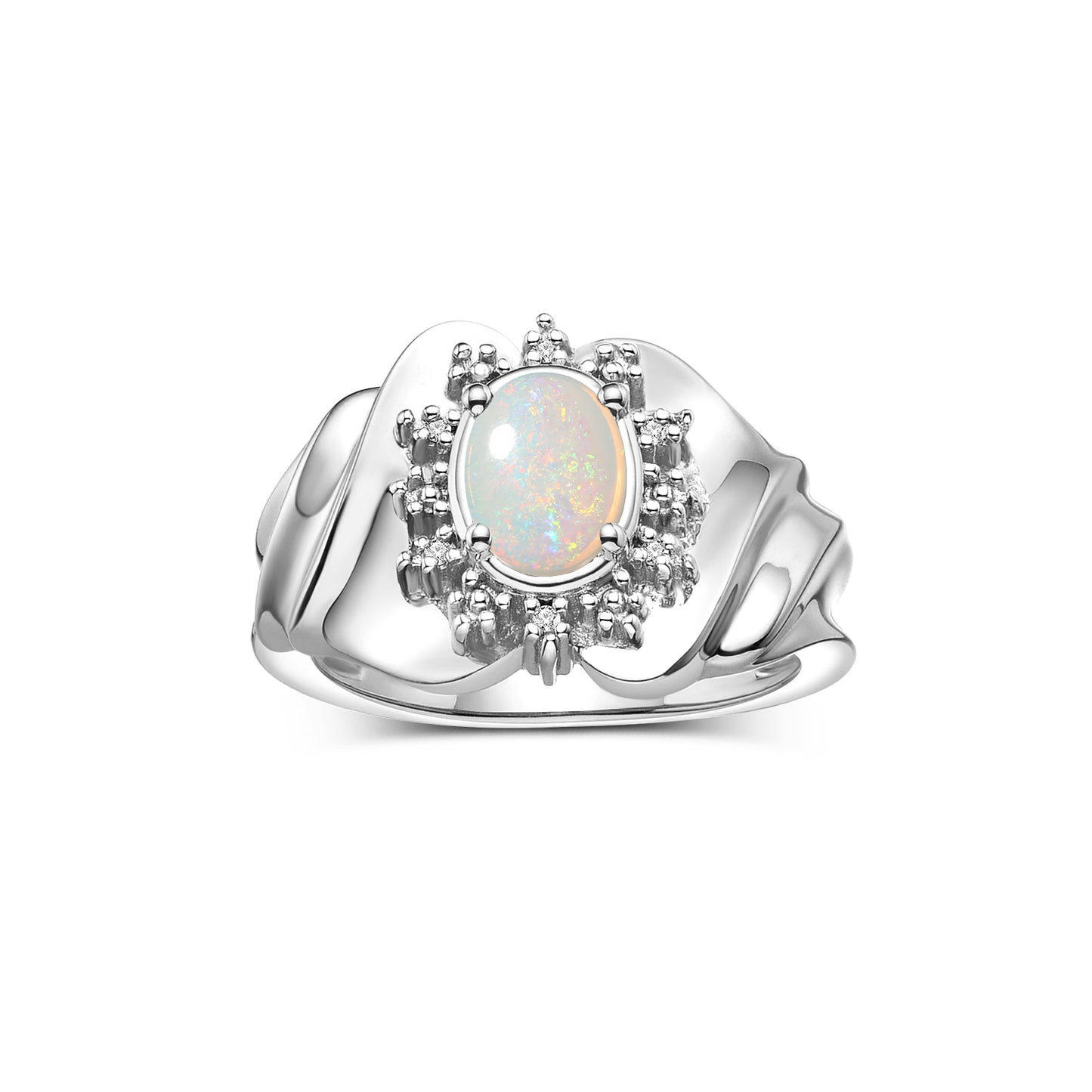 RYLOS 14K White Gold Ring with Oval 7X5MM Gemstone & Sparkling Diamonds – Radiant Birthstone Jewelry for Women – Available in Sizes 5-8