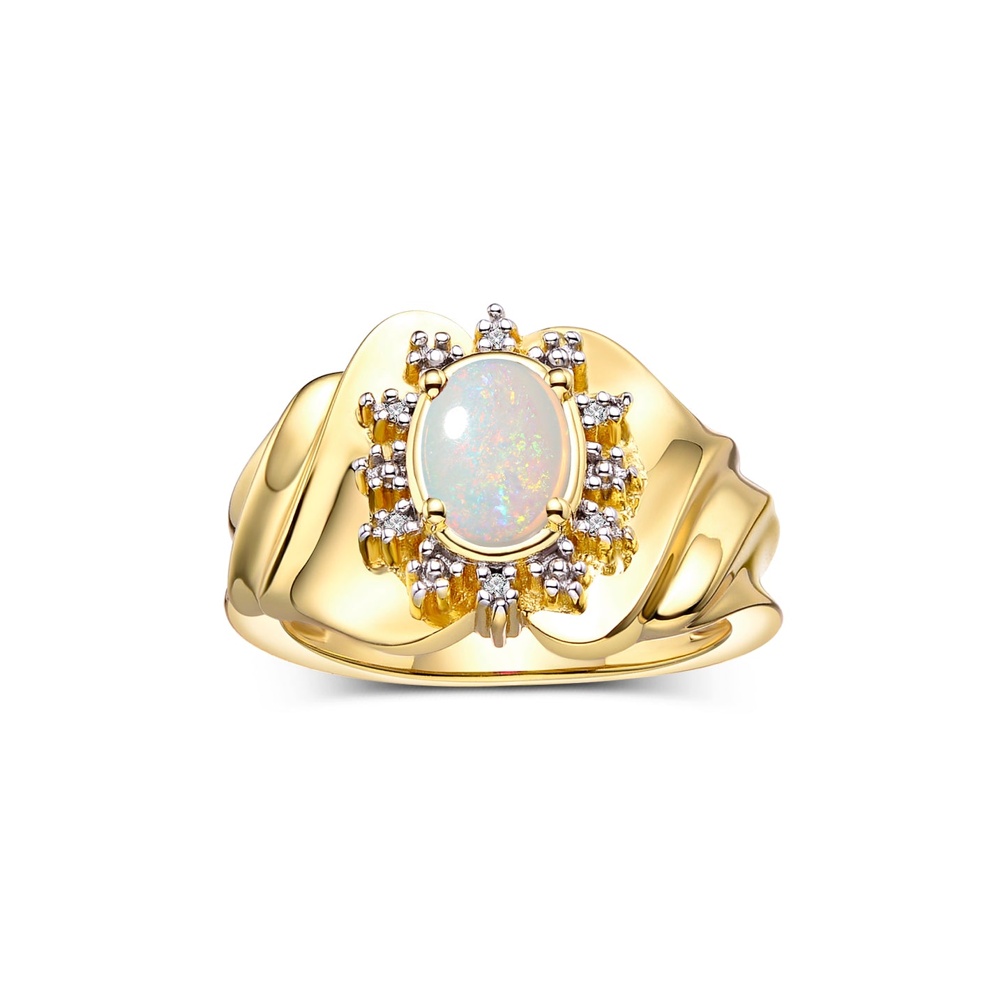 RYLOS Ring with Oval 7X5MM Gemstone & Sparkling Diamonds – Radiant Yellow Gold Plated Silver Birthstone Jewelry for Women – Available in Sizes 5-8