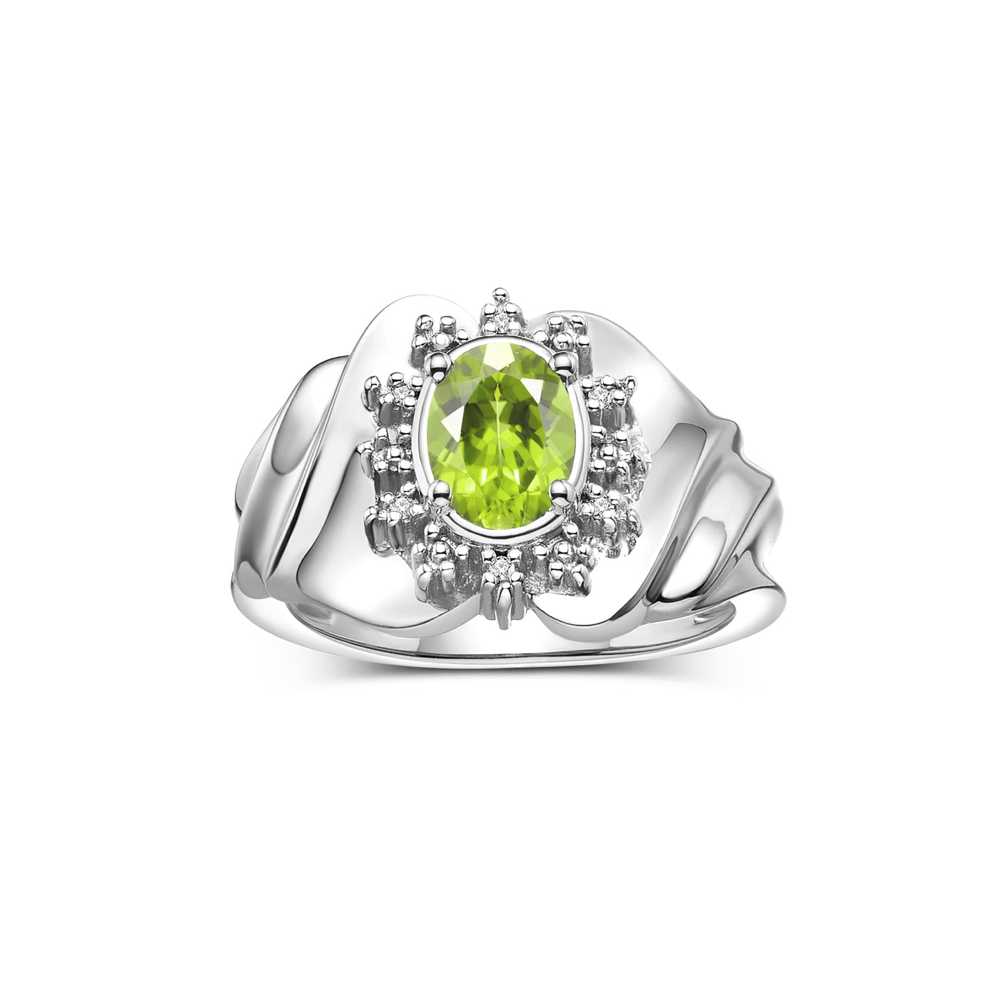 RYLOS 14K White Gold Ring with Oval 7X5MM Gemstone & Sparkling Diamonds – Radiant Birthstone Jewelry for Women – Available in Sizes 5-8