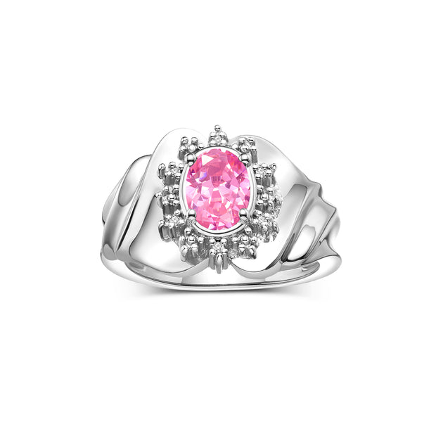 RYLOS Rings for Women Silver Ring with Oval 7X5MM Gemstone &  Diamonds October Pink Ice Jewelry  Size 5