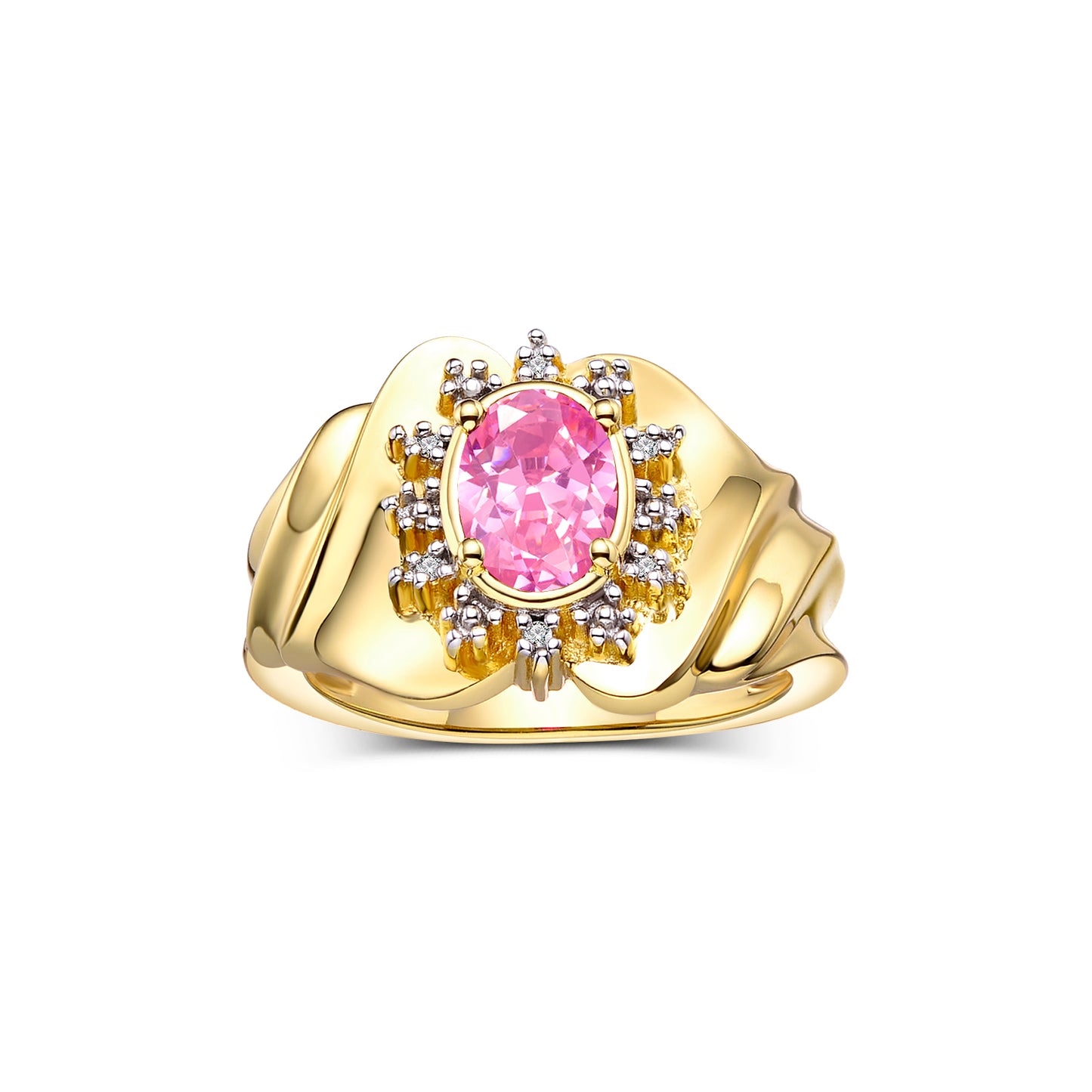 RYLOS Ring with Oval 7X5MM Gemstone & Sparkling Diamonds – Radiant Yellow Gold Plated Silver Birthstone Jewelry for Women – Available in Sizes 5-8