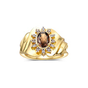 RYLOS Rings for Women 14K Gold Plated Silver Ring with Oval 7X5MM Gemstone &  Diamonds June Smoky Quartz Jewelry Size 9