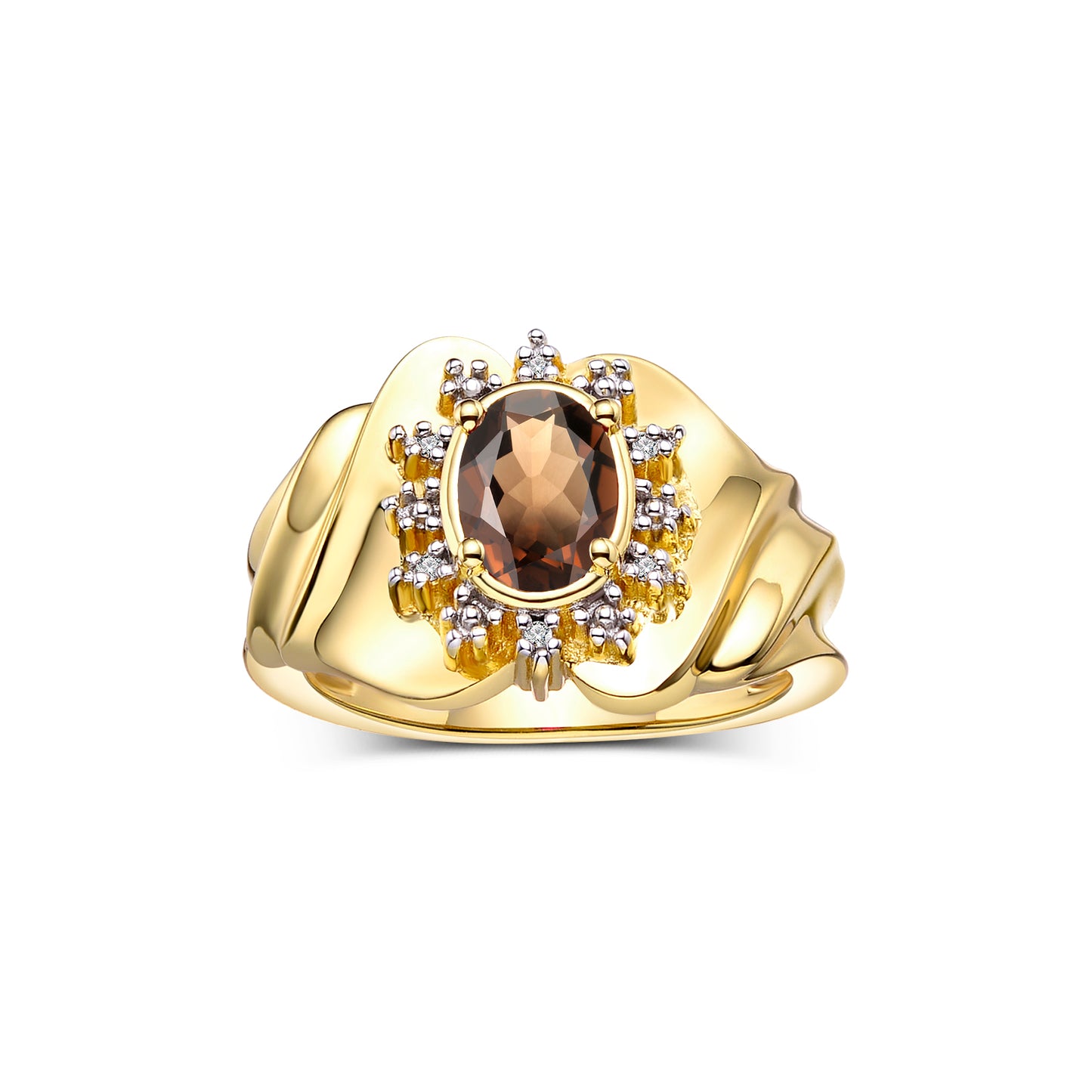 RYLOS Ring with Oval 7X5MM Gemstone & Sparkling Diamonds – Radiant Yellow Gold Plated Silver Birthstone Jewelry for Women – Available in Sizes 5-8