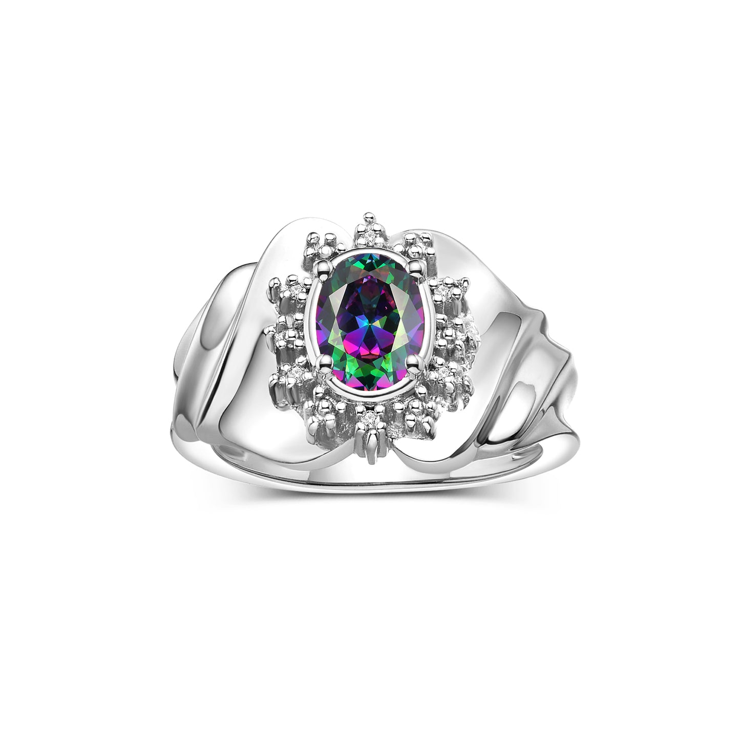 RYLOS Ring with Oval 7X5MM Gemstone & Sparkling Diamonds – Radiant Sterling Silver Birthstone Jewelry for Women – Available in Sizes 5-8