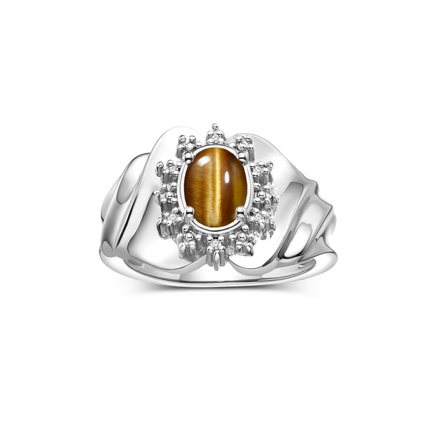 RYLOS Rings for Women Silver Ring with Oval 7X5MM Gemstone &  Diamonds November Tiger Eye Jewelry Size 9