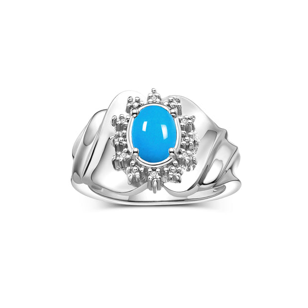 RYLOS Rings for Women Silver Ring with Oval 7X5MM Gemstone &  Diamonds December Turquoise Jewelry  Size 5