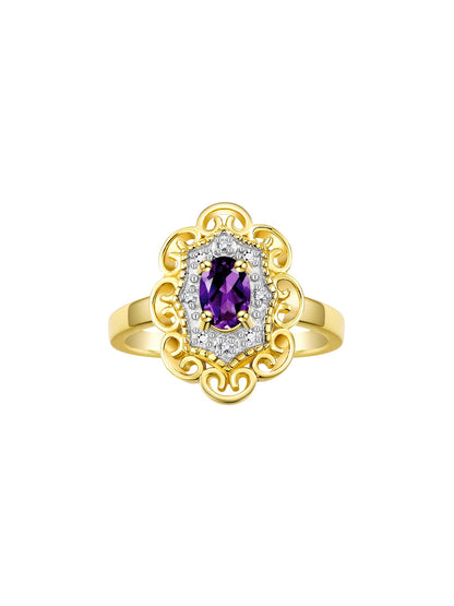 Rylos 14K Yellow Gold Floral Designer Ring with 6X4MM Oval Gemstone & Sparkling Diamonds - Birthstone Jewelry for Women - Available in Sizes 5 to 10 Embrace Elegance!
