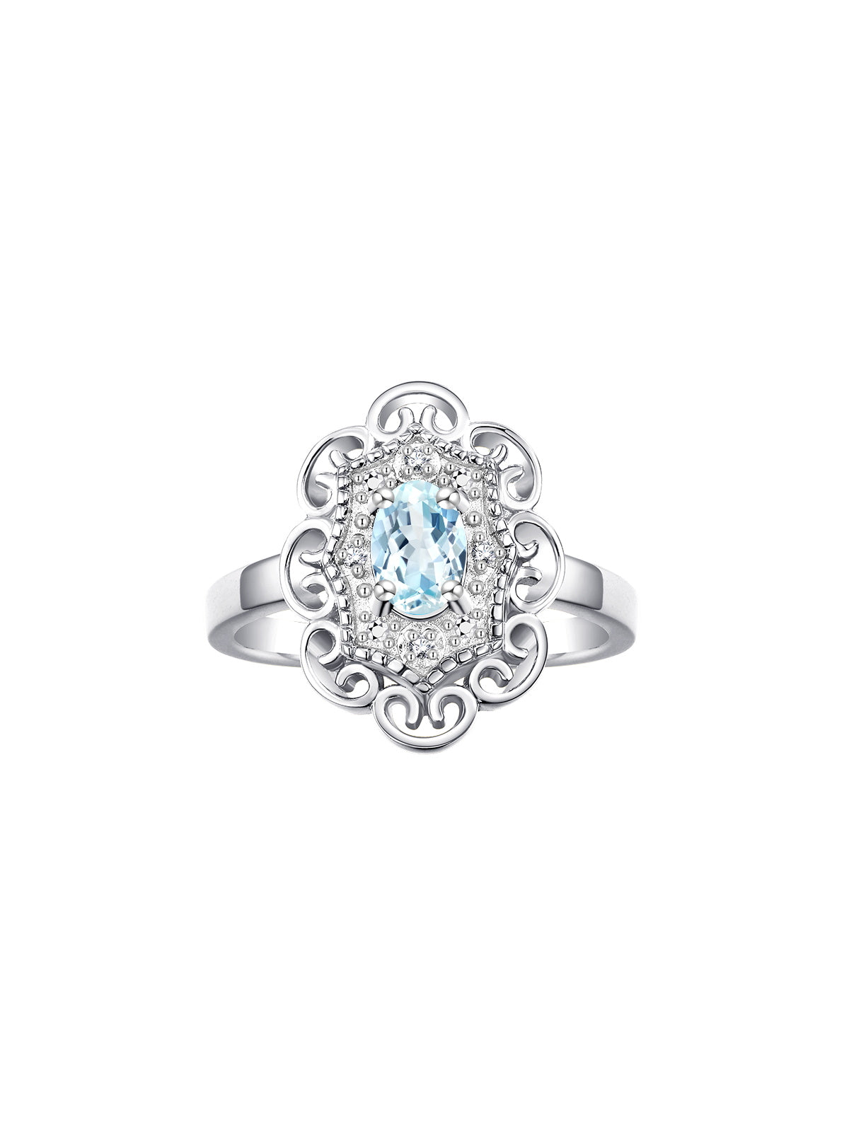 Rylos Floral Designer Ring with 6X4MM Oval Gemstone & Sparkling Diamonds in Sterling Silver- Birthstone Jewelry for Women - Available in Sizes 5 to 10 Embrace Elegance!