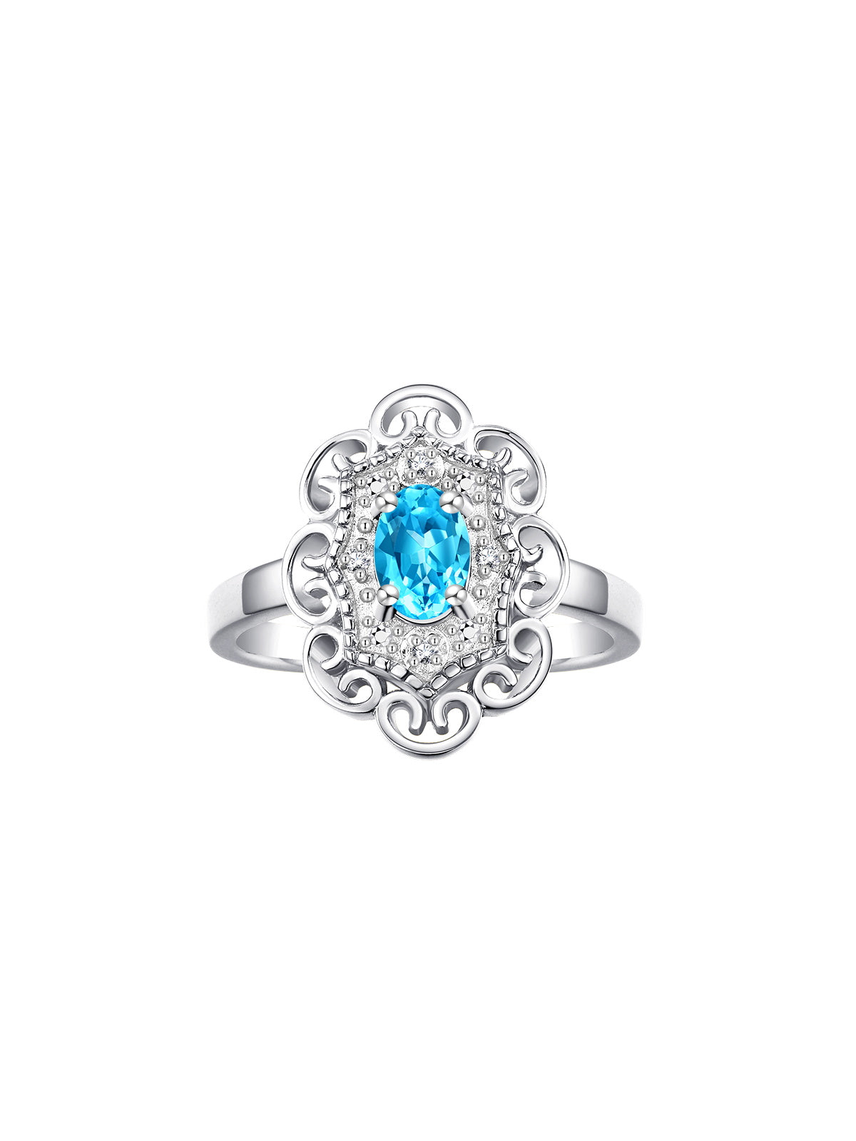 Rylos Floral Designer Ring with 6X4MM Oval Gemstone & Sparkling Diamonds in Sterling Silver- Birthstone Jewelry for Women - Available in Sizes 5 to 10 Embrace Elegance!