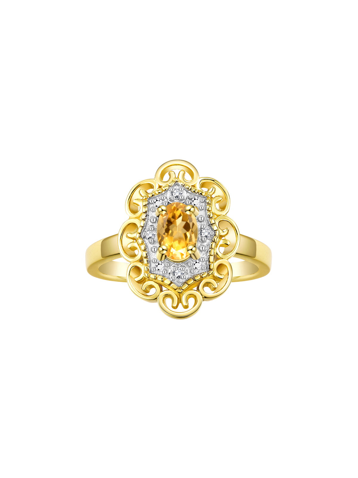 Rylos 14K Yellow Gold Floral Designer Ring with 6X4MM Oval Gemstone & Sparkling Diamonds - Birthstone Jewelry for Women - Available in Sizes 5 to 10 Embrace Elegance!