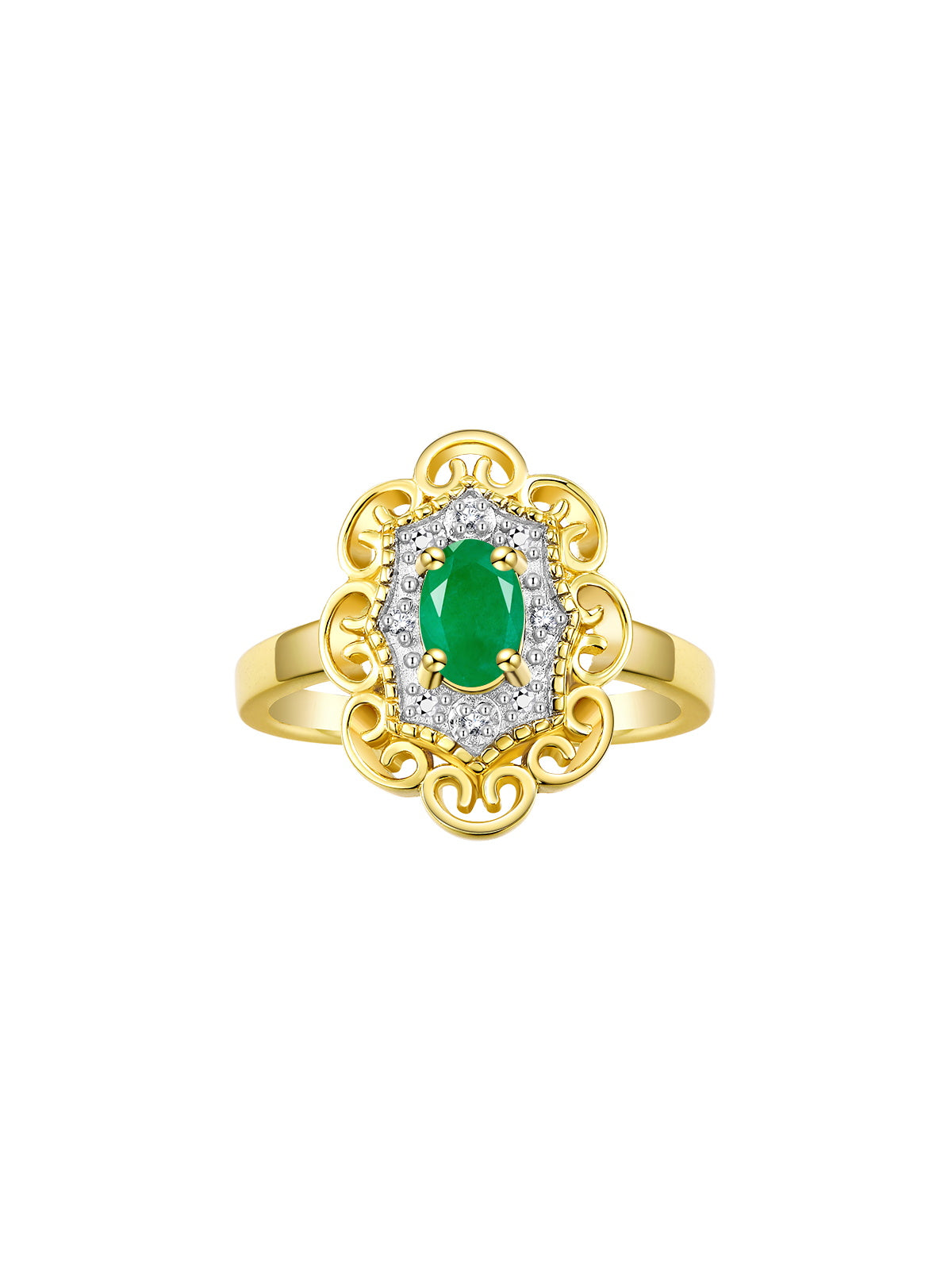 Rylos Floral Designer Ring with 6X4MM Oval Gemstone & Sparkling Diamonds in Yellow Gold Plated Silver- Birthstone Jewelry for Women - Available in Sizes 5 to 10 Embrace Elegance!