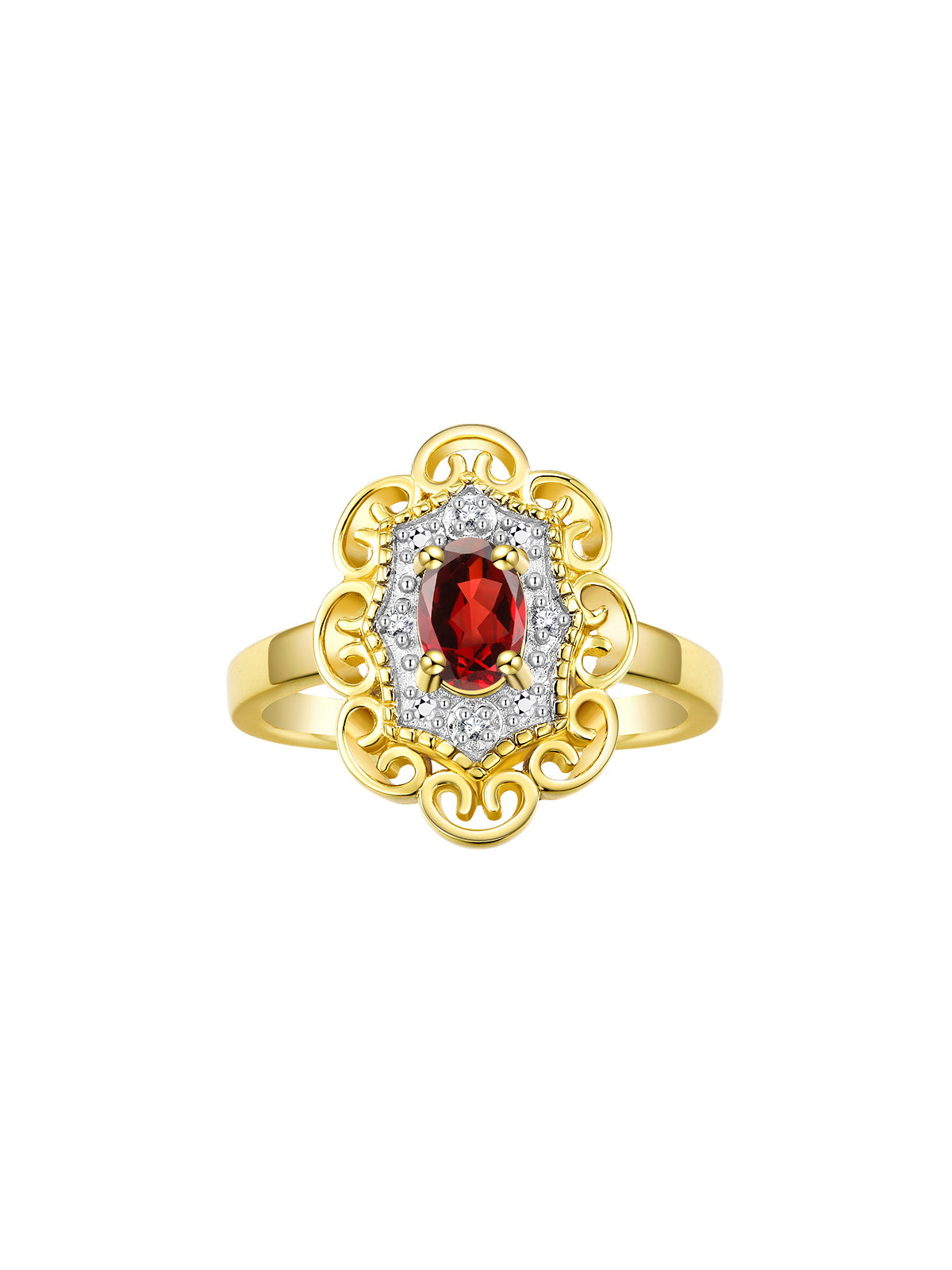Rylos Floral Designer Ring with 6X4MM Oval Gemstone & Sparkling Diamonds in Yellow Gold Plated Silver- Birthstone Jewelry for Women - Available in Sizes 5 to 10 Embrace Elegance!
