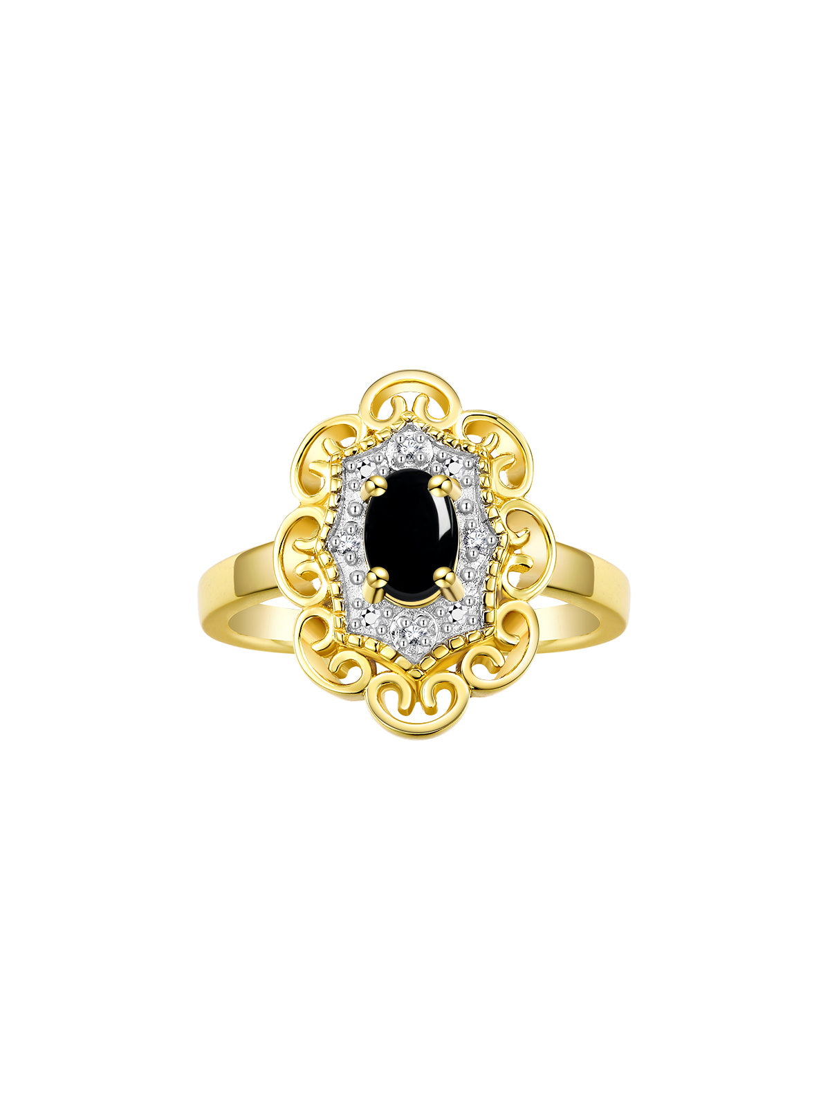 Rylos Floral Designer Ring with 6X4MM Oval Gemstone & Sparkling Diamonds in Yellow Gold Plated Silver- Birthstone Jewelry for Women - Available in Sizes 5 to 10 Embrace Elegance!