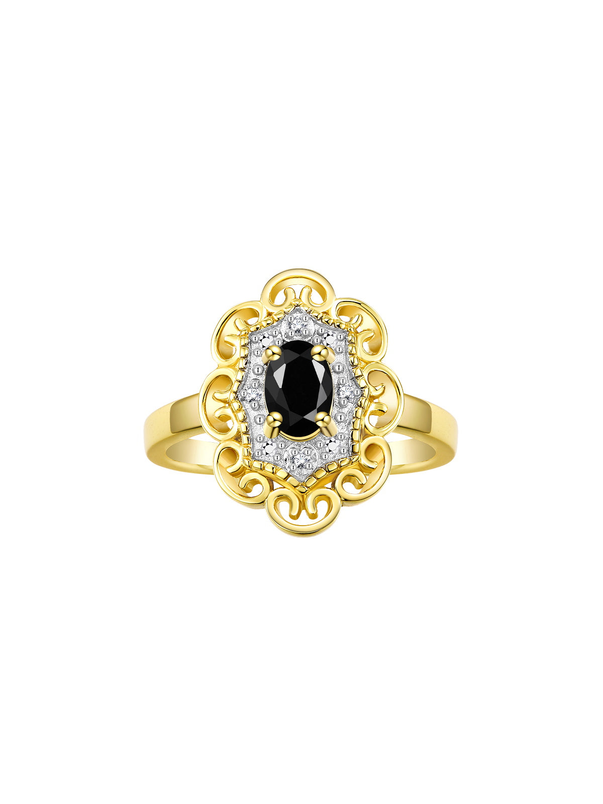 Rylos Floral Designer Ring with 6X4MM Oval Gemstone & Sparkling Diamonds in Yellow Gold Plated Silver- Birthstone Jewelry for Women - Available in Sizes 5 to 10 Embrace Elegance!