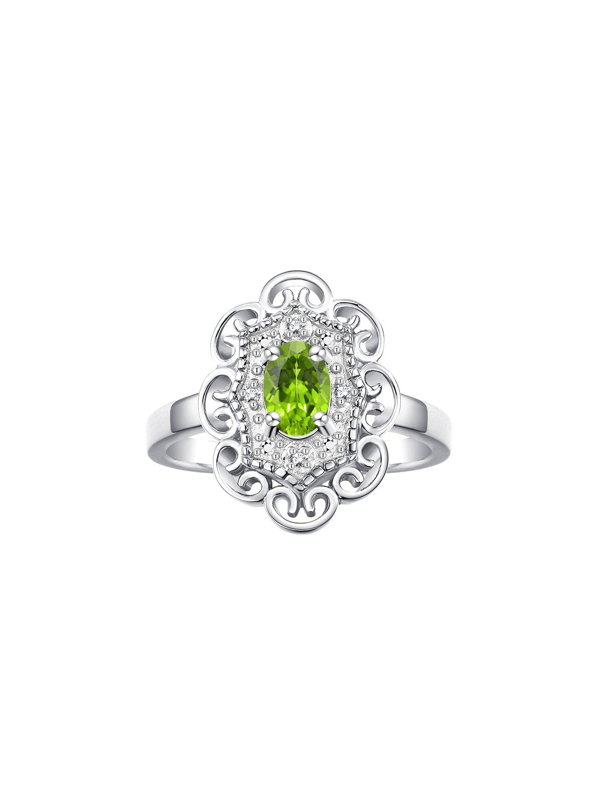 Rylos Floral Designer Ring with 6X4MM Oval Gemstone & Sparkling Diamonds in Sterling Silver- Birthstone Jewelry for Women - Available in Sizes 5 to 10 Embrace Elegance!