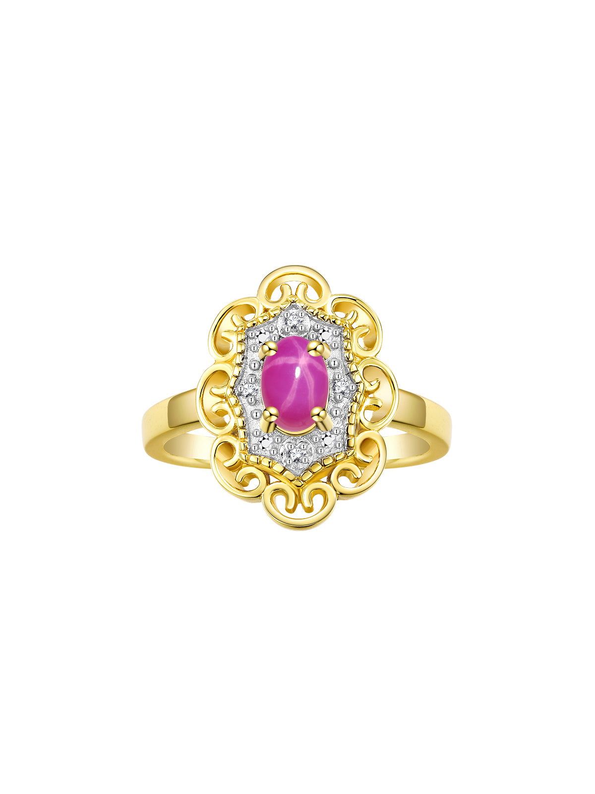 Rylos Floral Designer Ring with 6X4MM Oval Gemstone & Sparkling Diamonds in Yellow Gold Plated Silver- Birthstone Jewelry for Women - Available in Sizes 5 to 10 Embrace Elegance!