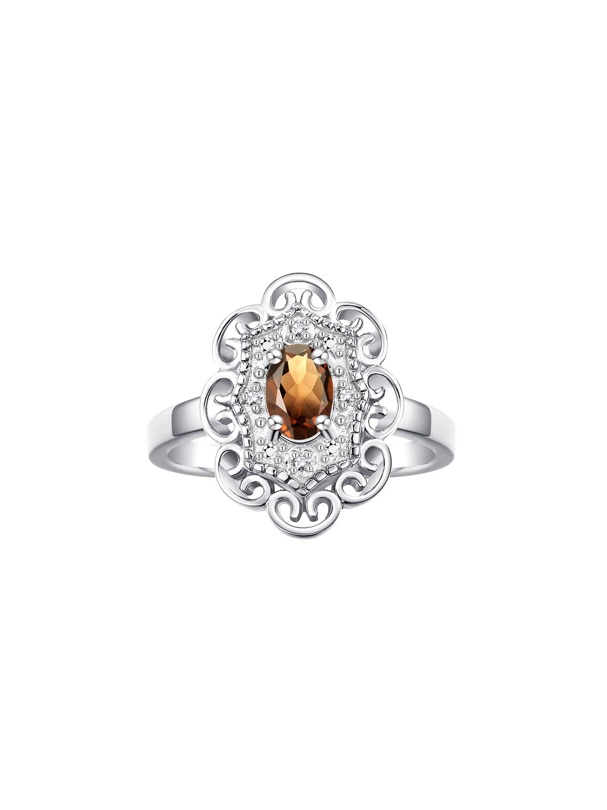 Rylos Floral Designer Ring with 6X4MM Oval Gemstone & Sparkling Diamonds in Sterling Silver- Birthstone Jewelry for Women - Available in Sizes 5 to 10 Embrace Elegance!