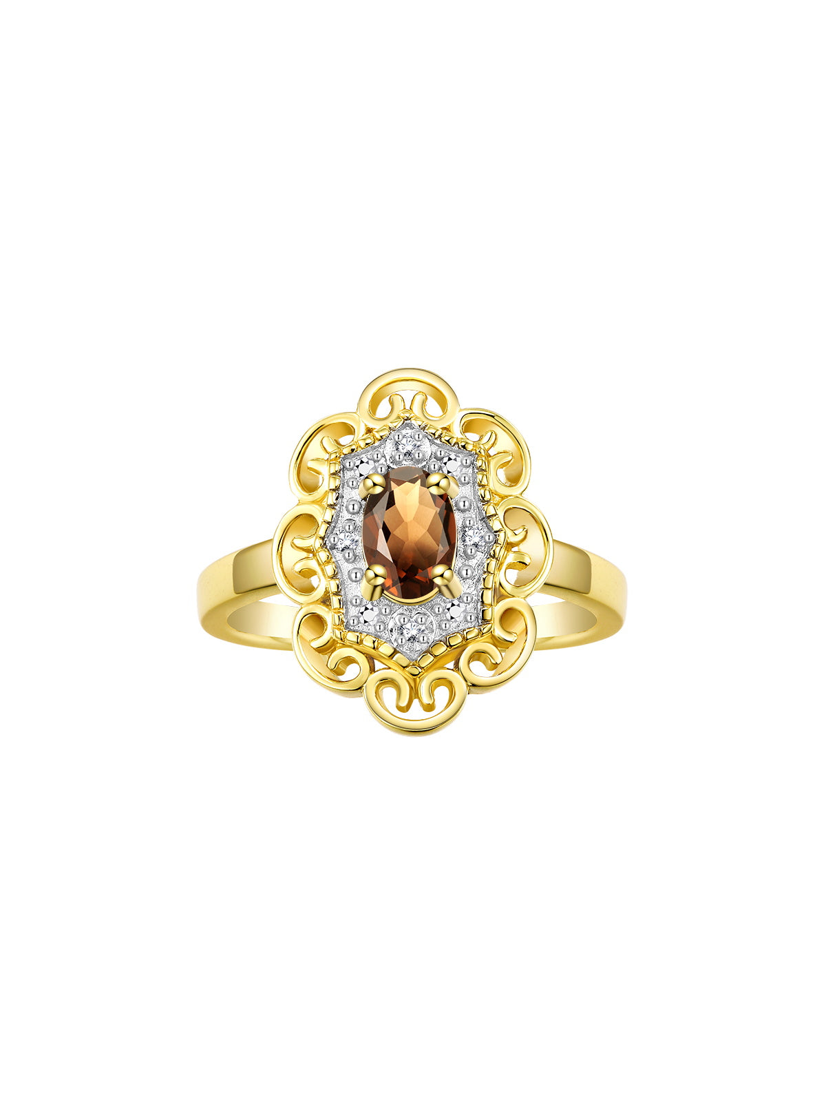 Rylos 14K Yellow Gold Floral Designer Ring with 6X4MM Oval Gemstone & Sparkling Diamonds - Birthstone Jewelry for Women - Available in Sizes 5 to 10 Embrace Elegance!