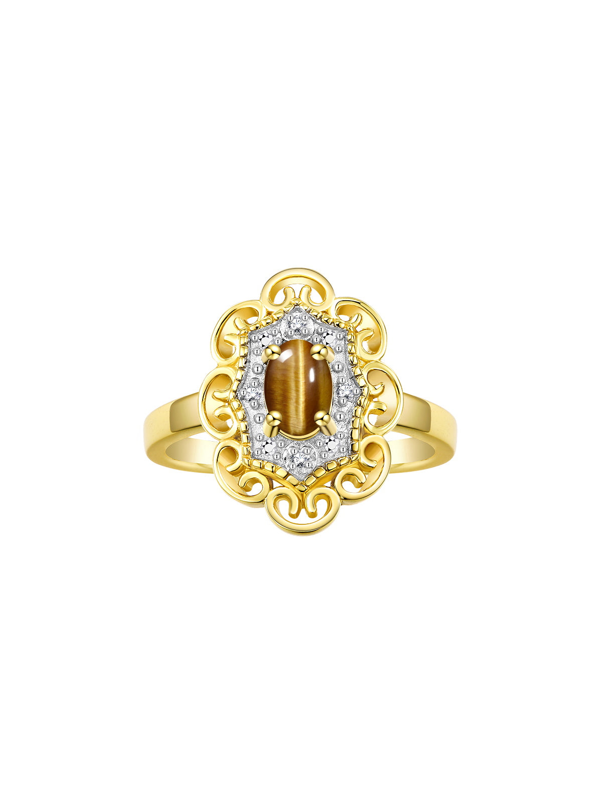 Rylos Floral Designer Ring with 6X4MM Oval Gemstone & Sparkling Diamonds in Yellow Gold Plated Silver- Birthstone Jewelry for Women - Available in Sizes 5 to 10 Embrace Elegance!