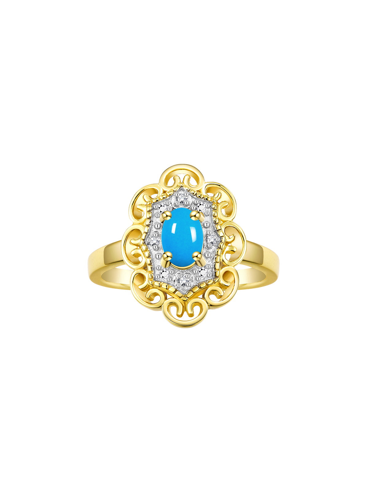 Rylos Floral Designer Ring with 6X4MM Oval Gemstone & Sparkling Diamonds in Yellow Gold Plated Silver- Birthstone Jewelry for Women - Available in Sizes 5 to 10 Embrace Elegance!