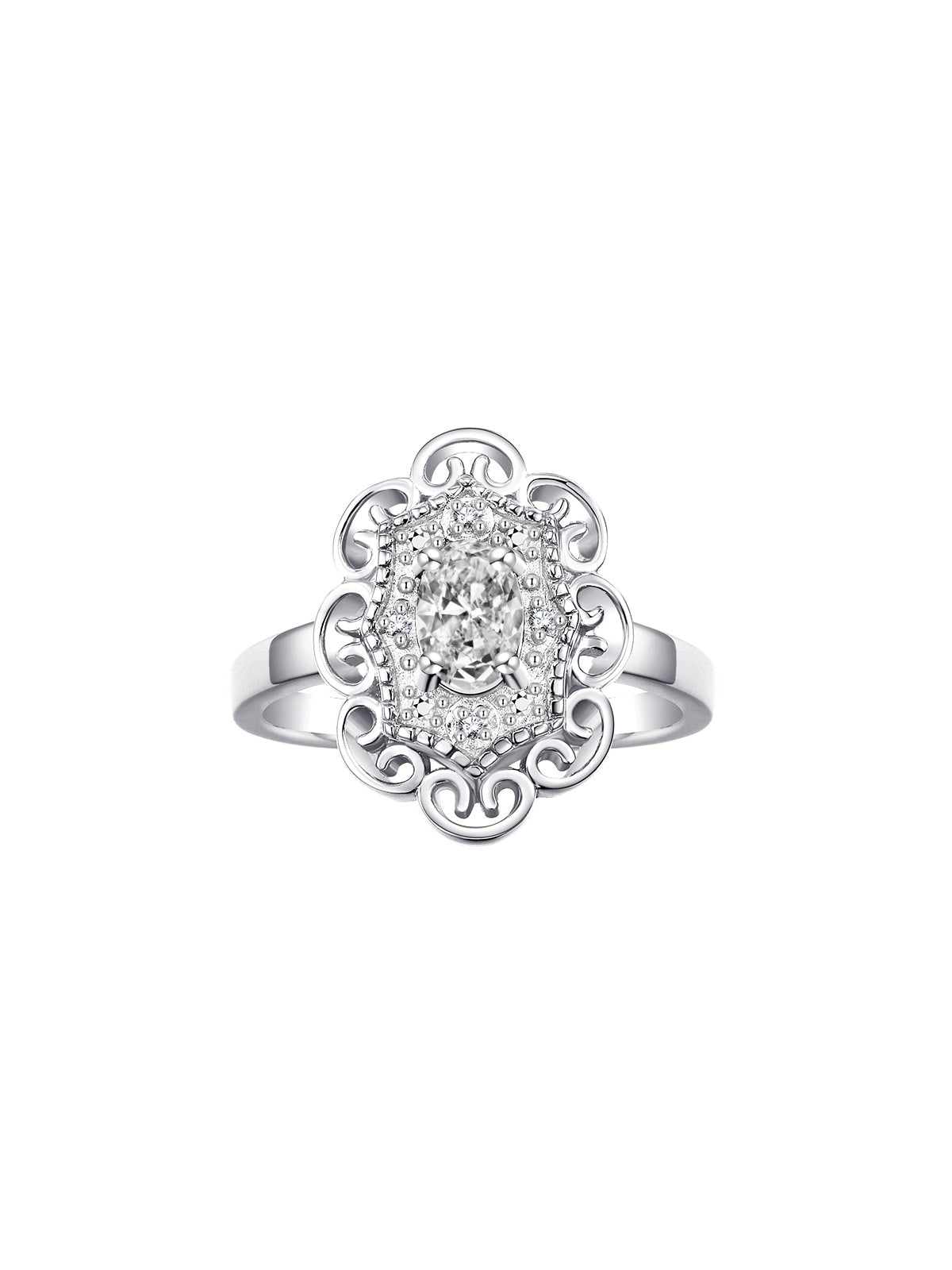 Rylos Floral Designer Ring with 6X4MM Oval Gemstone & Sparkling Diamonds in Sterling Silver- Birthstone Jewelry for Women - Available in Sizes 5 to 10 Embrace Elegance!