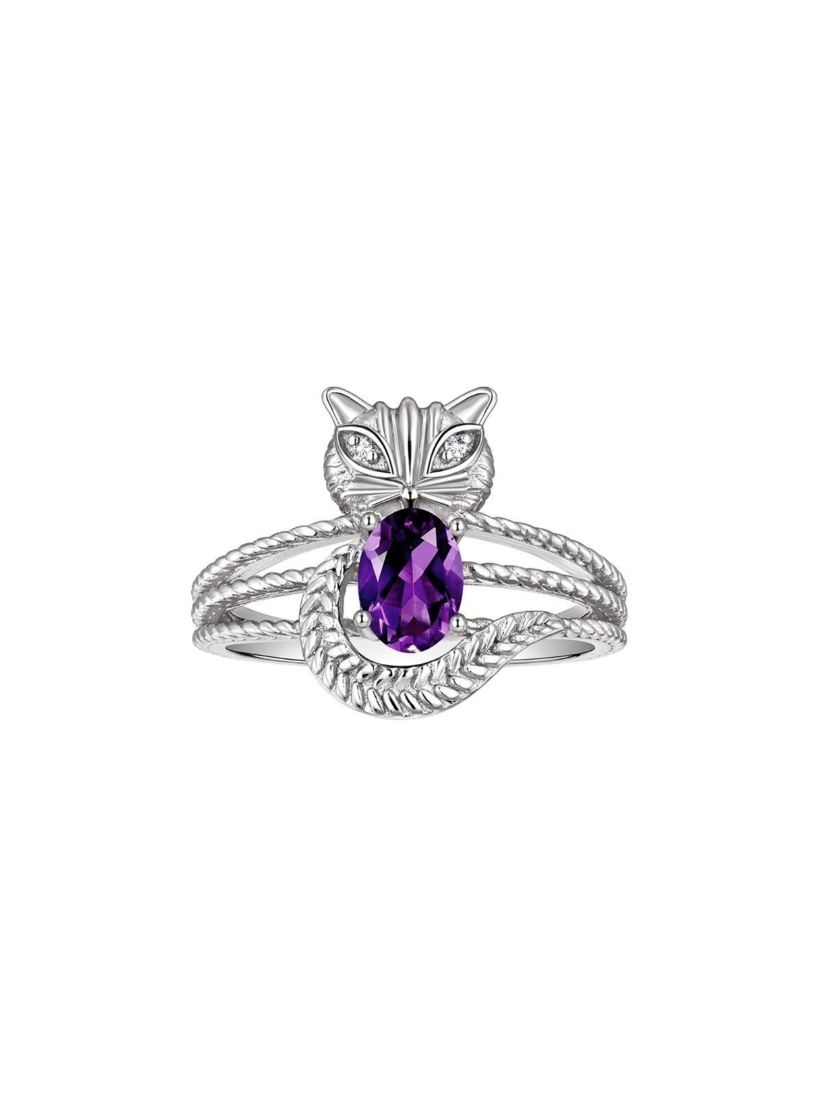 RYLOS 14K White Gold CAT Ring: Oval 7X5MM Gemstone & Sparkling Diamonds - Birthstone Jewelry for Women - Sizes 5-13 Available
