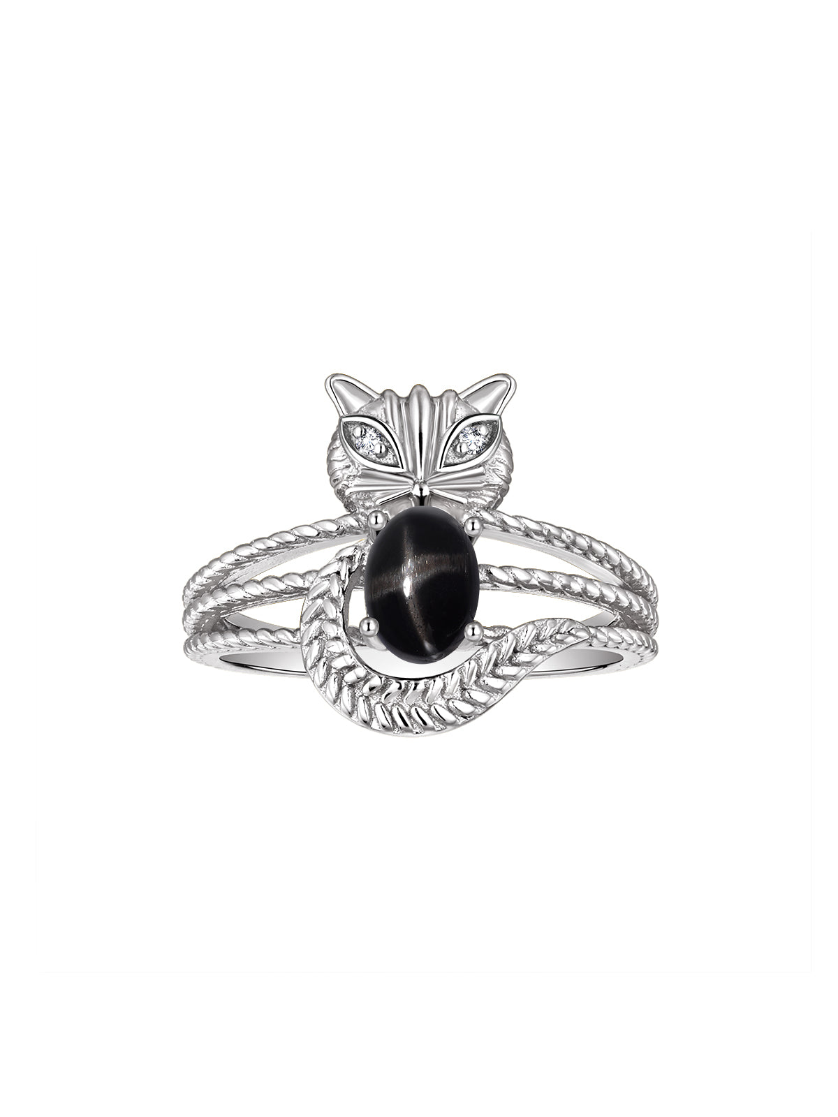 RYLOS 14K White Gold CAT Ring: Oval 7X5MM Gemstone & Sparkling Diamonds - Birthstone Jewelry for Women - Sizes 5-13 Available