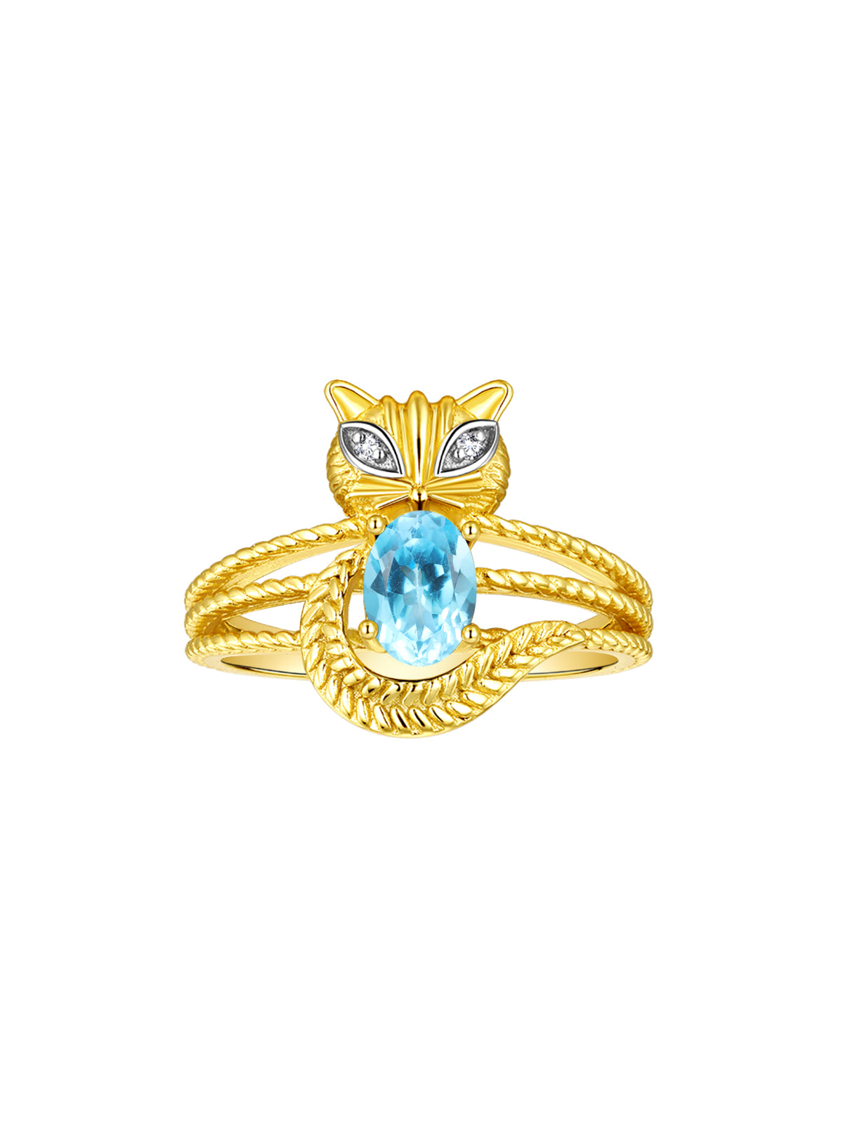 RYLOS CAT Ring: 7X5MM Oval Gemstone & Diamonds - Yellow Gold Plated Silver Birthstone Jewelry for Women - Sizes 5-13 Available.