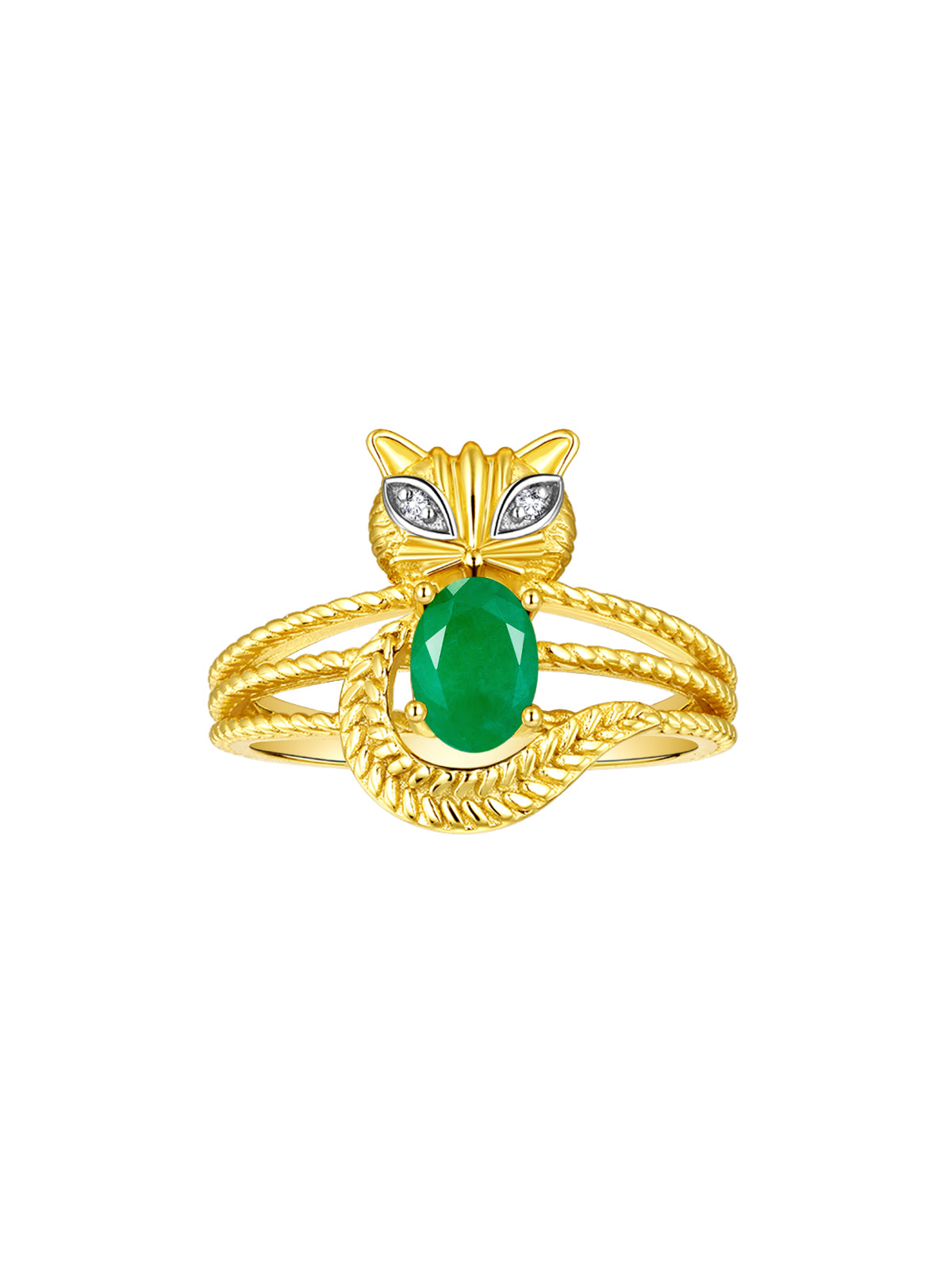 RYLOS CAT Ring: 7X5MM Oval Gemstone & Diamonds - Yellow Gold Plated Silver Birthstone Jewelry for Women - Sizes 5-13 Available.