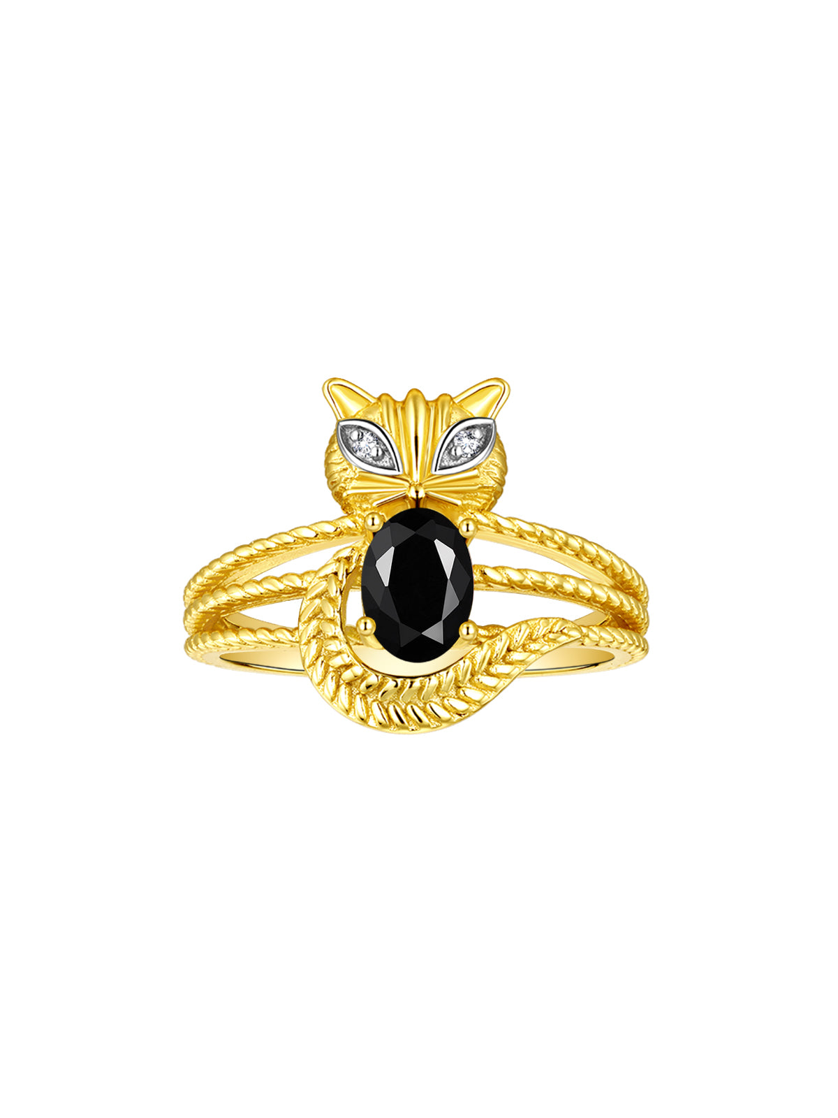 RYLOS CAT Ring: 7X5MM Oval Gemstone & Diamonds - Yellow Gold Plated Silver Birthstone Jewelry for Women - Sizes 5-13 Available.