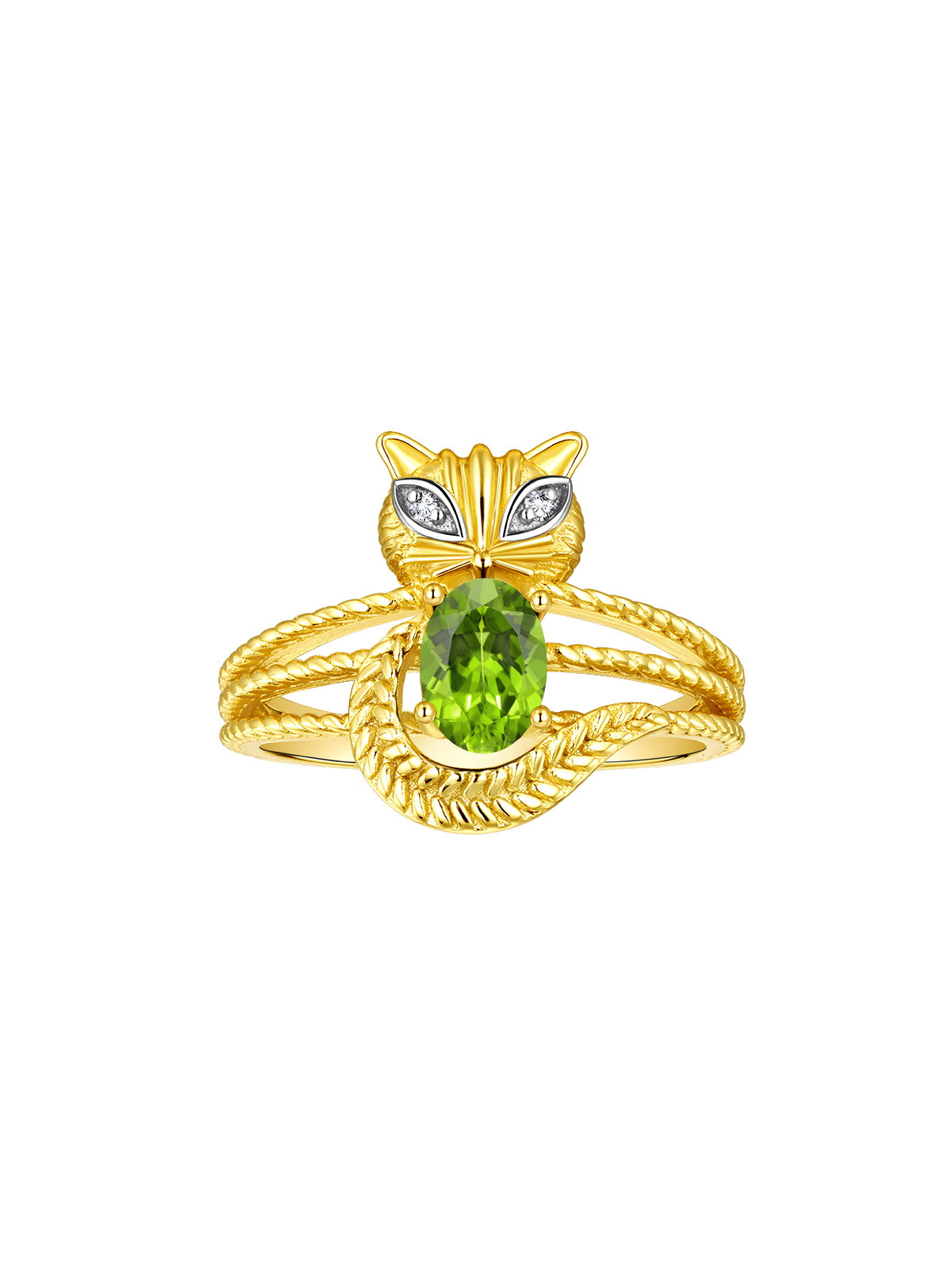 RYLOS CAT Ring: 7X5MM Oval Gemstone & Diamonds - Yellow Gold Plated Silver Birthstone Jewelry for Women - Sizes 5-13 Available.