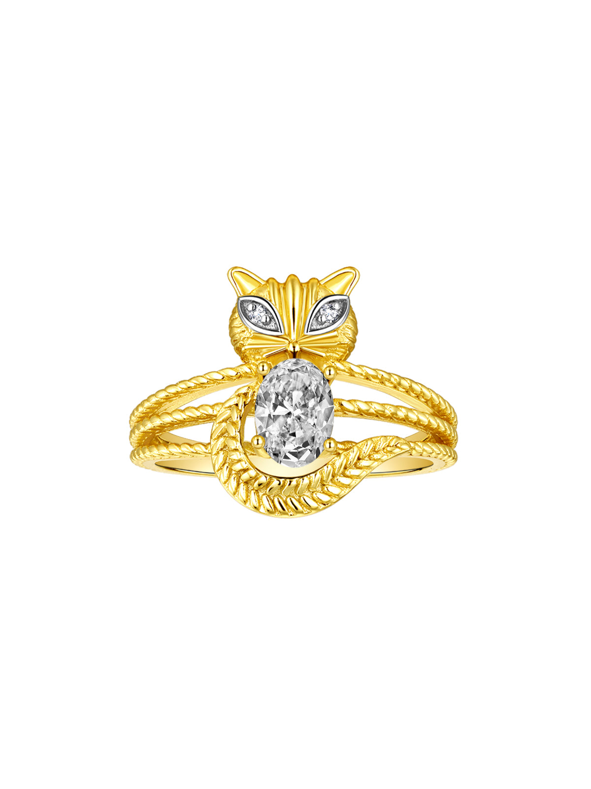 RYLOS CAT Ring: 7X5MM Oval Gemstone & Diamonds - Yellow Gold Plated Silver Birthstone Jewelry for Women - Sizes 5-13 Available.