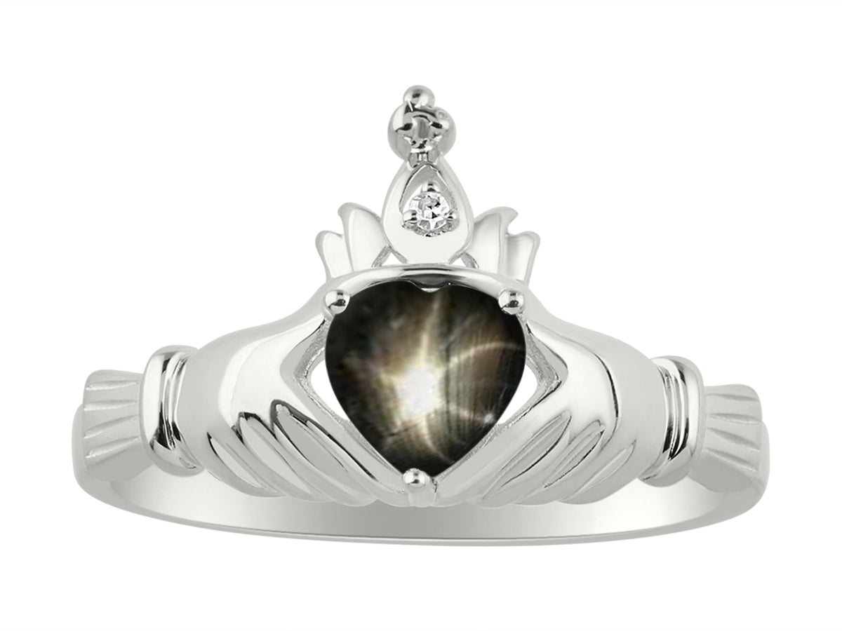 RYLOS Rings for Women Sterling Silver Claddah Love, Loyalty & Friendship Ring Heart 6MM Gemstone & Diamond Claddagh Rings Birthstone Jewelry for Women Sterling Silver Rings for Women Size 5 - 13