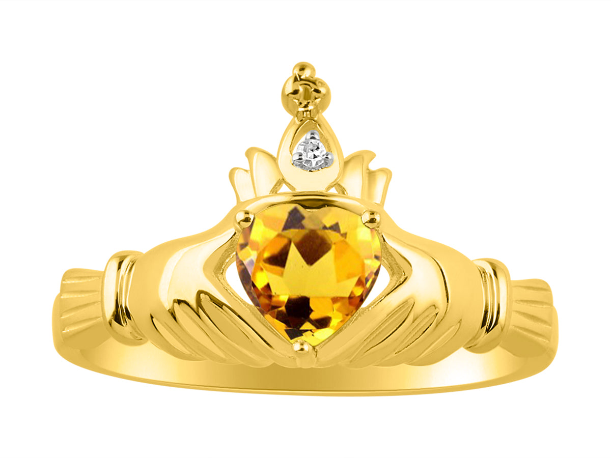 RYLOS Rings for Women 14K Gold Plated Silver Claddah Love, Loyalty & Friendship Ring Heart 6MM Gemstone & Diamond Claddagh Rings Birthstone Jewelry for Women Sterling Silver Rings Size 5 - 13