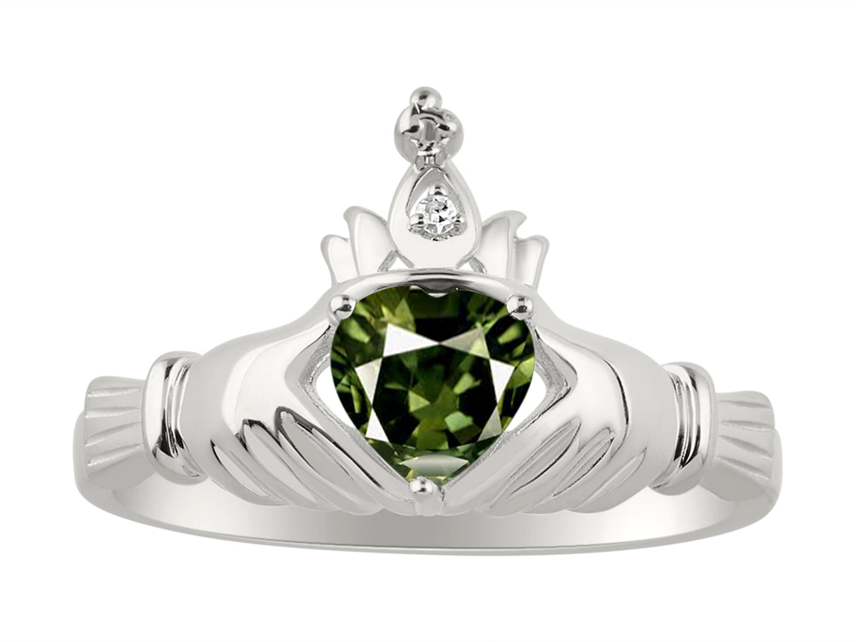 RYLOS Rings for Women Sterling Silver Claddah Love, Loyalty & Friendship Ring Heart 6MM Gemstone & Diamond Claddagh Rings Birthstone Jewelry for Women Sterling Silver Rings for Women Size 5 - 13