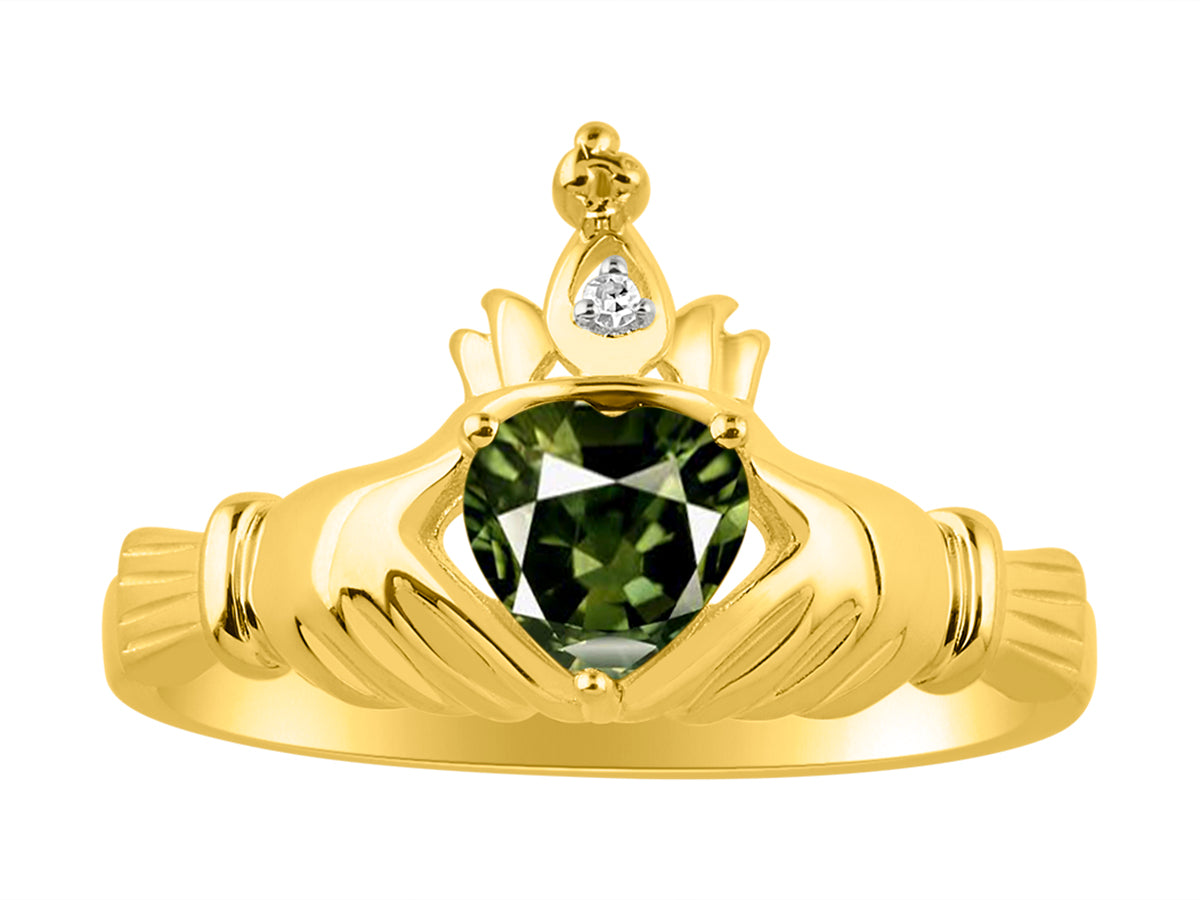 RYLOS Rings for Women Gold Plated Silver Claddah Love, Loyalty & Friendship Ring Heart 6MM Gemstone & Diamond Claddagh Rings Birthstone Jewelry for Women Sterling Silver Rings Size 5 - 13