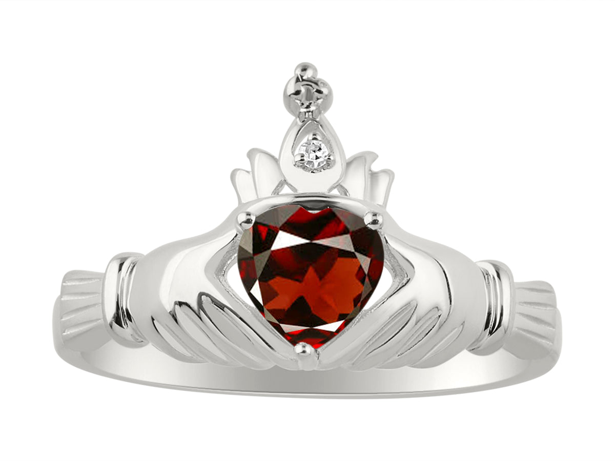 RYLOS Rings for Women Sterling Silver Claddah Love, Loyalty & Friendship Ring Heart 6MM Gemstone & Diamond Claddagh Rings Birthstone Jewelry for Women Sterling Silver Rings for Women Size 5 - 13