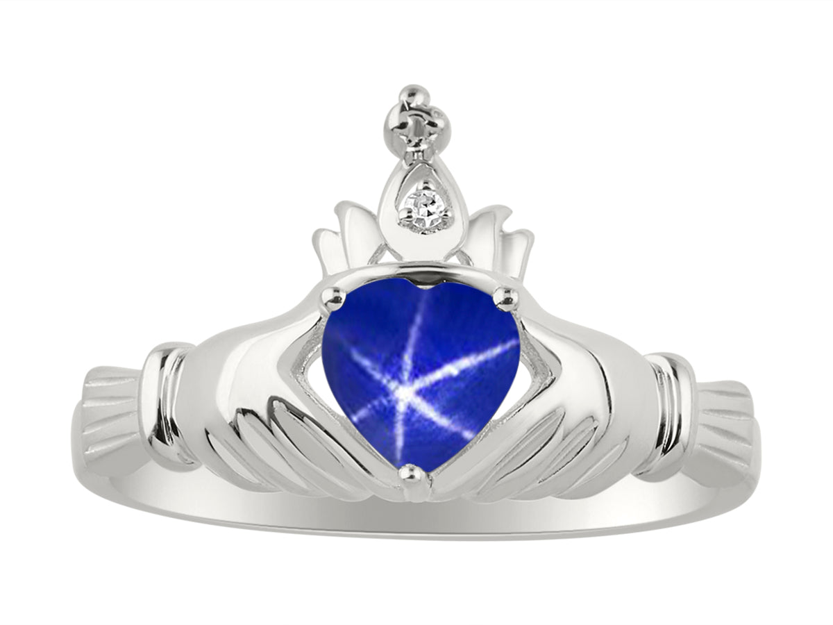 RYLOS 14K White Gold Claddagh Love, Loyalty & Friendship Ring with Heart 6MM Gemstone & Diamond Accent - Exquisite Claddagh Rings Birthstone Jewelry for Women - Available in Sizes 5-13