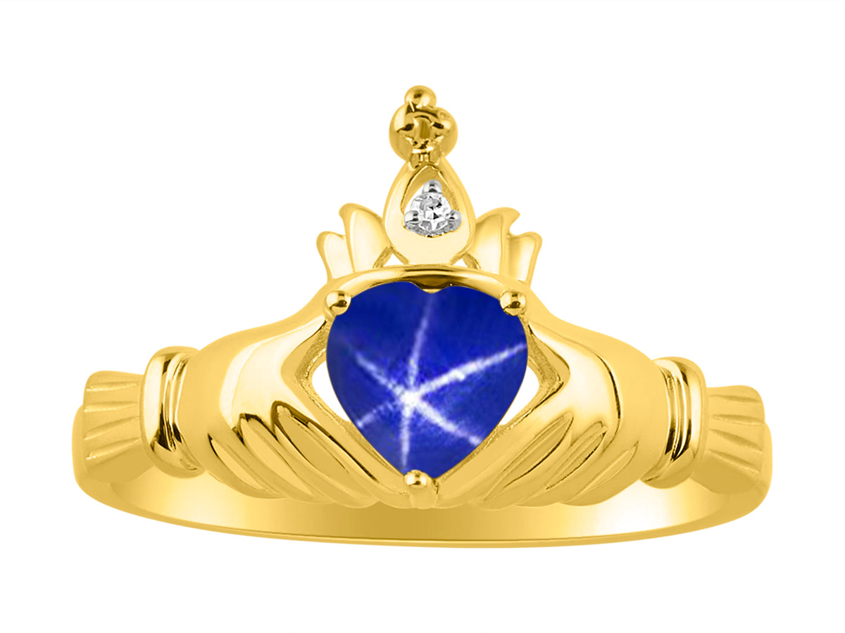 RYLOS Rings for Women 14K Gold Plated Silver Claddah Love, Loyalty & Friendship Ring Heart 6MM Gemstone & Diamond Claddagh Rings Birthstone Jewelry for Women Sterling Silver Rings Size 5 - 13
