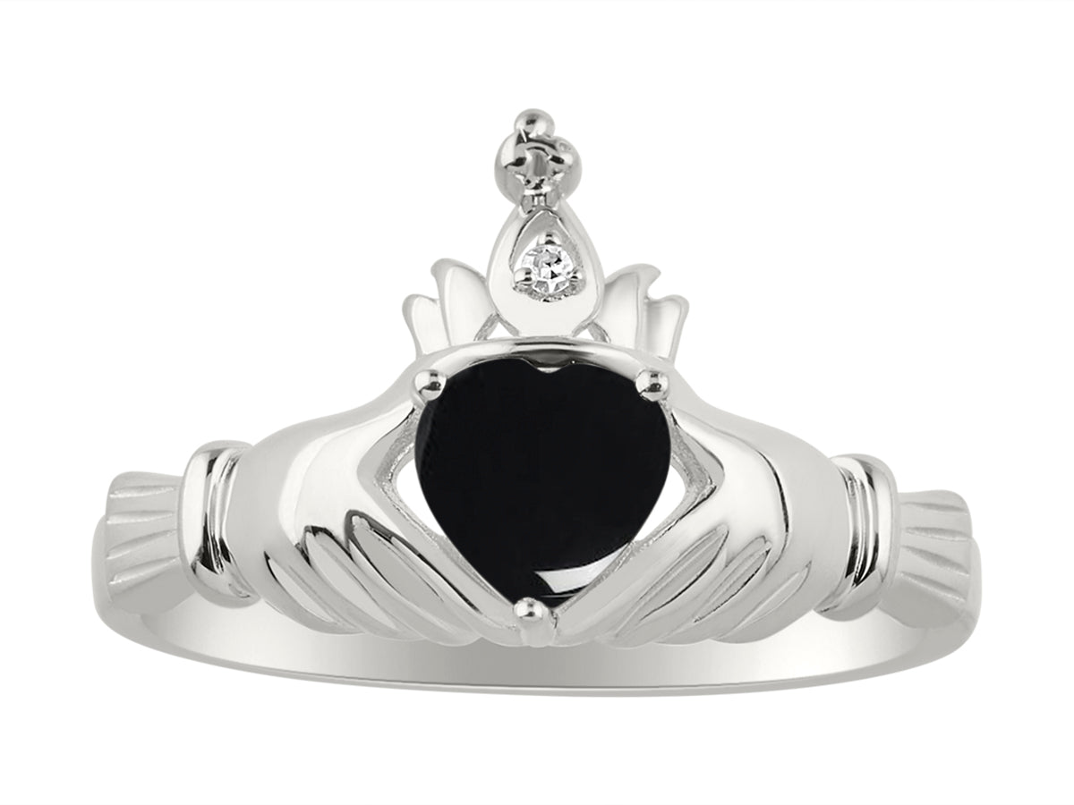 RYLOS Rings for Women Sterling Silver Claddah Love, Loyalty & Friendship Ring Heart 6MM Gemstone & Diamond Claddagh Rings Birthstone Jewelry for Women Sterling Silver Rings for Women Size 5 - 13