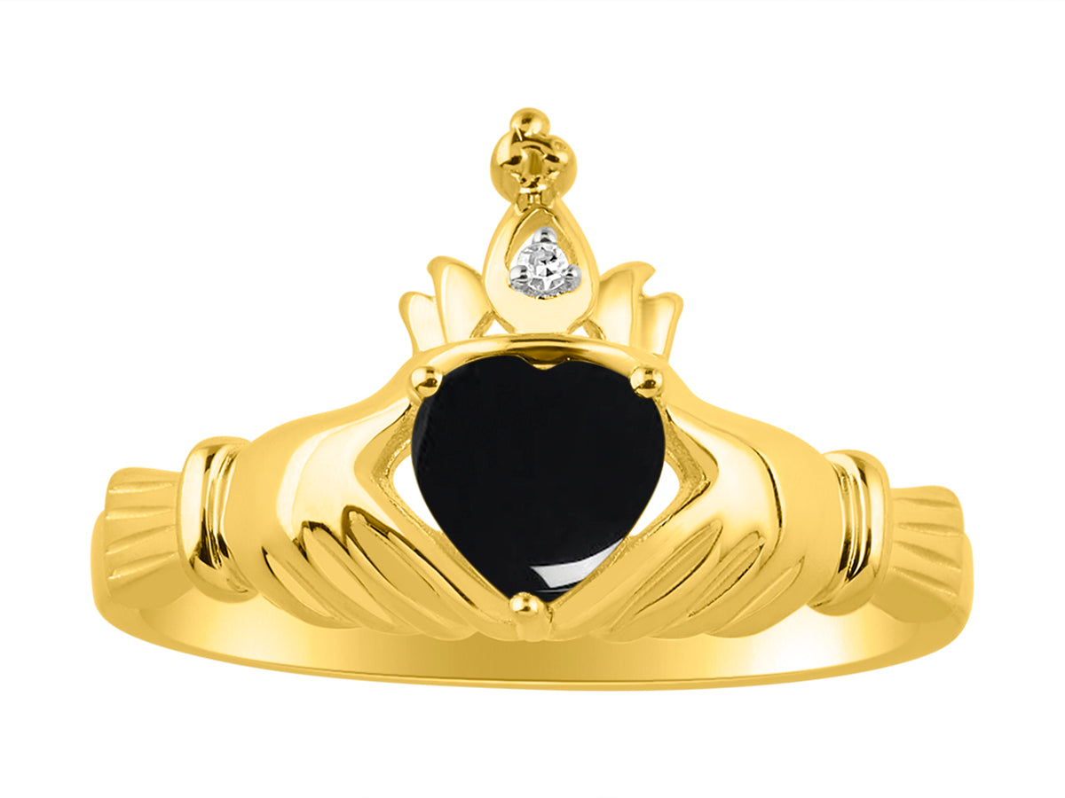 RYLOS Rings for Women Gold Plated Silver Claddah Love, Loyalty & Friendship Ring Heart 6MM Gemstone & Diamond Claddagh Rings Birthstone Jewelry for Women Sterling Silver Rings Size 5 - 13